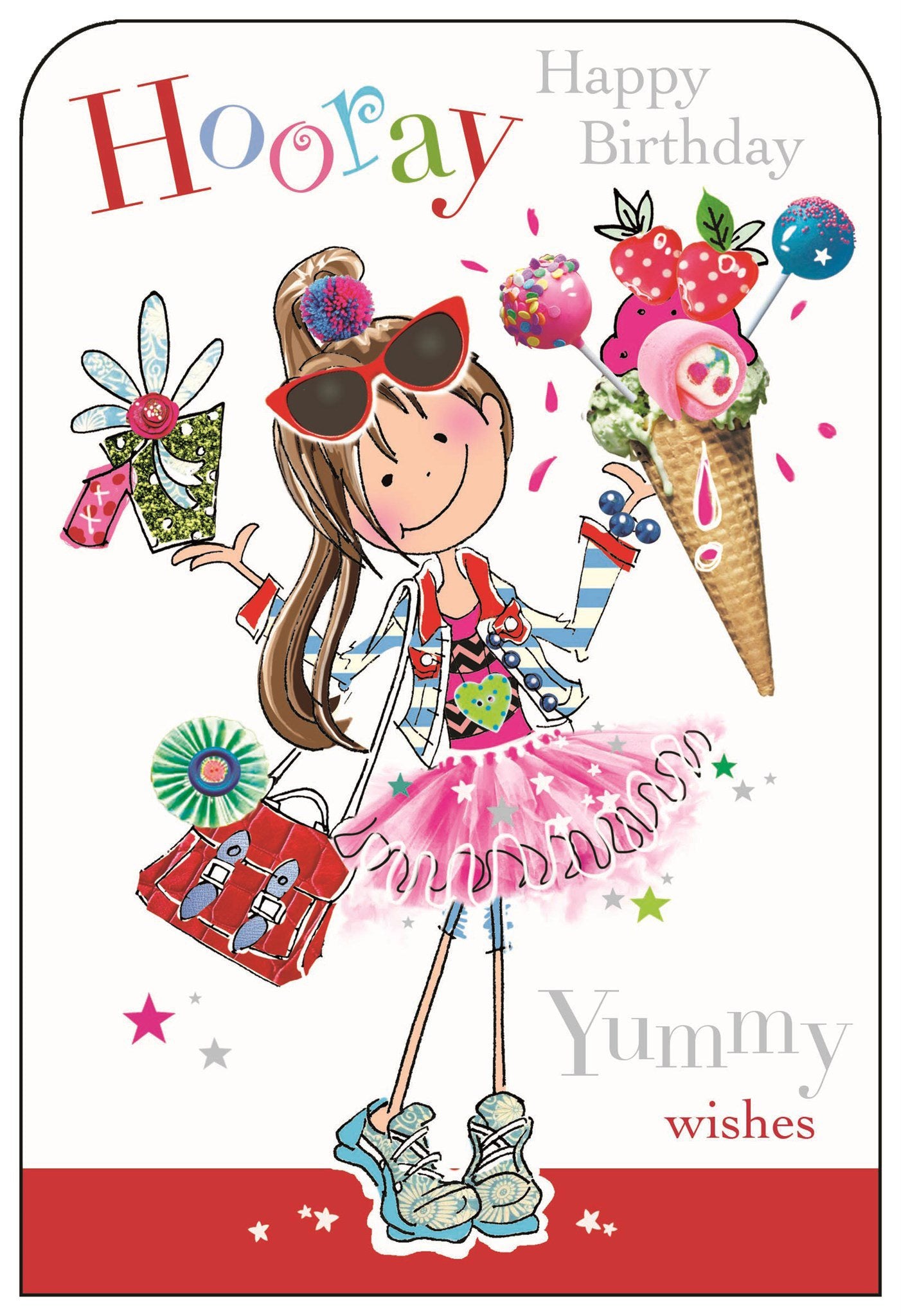 Front of Open Girls Birthday Ice Cream Greetings Card