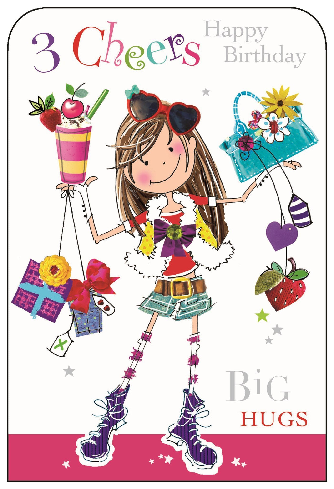 Front of Open Girls 3rd Birthday Milkshake Greetings Card