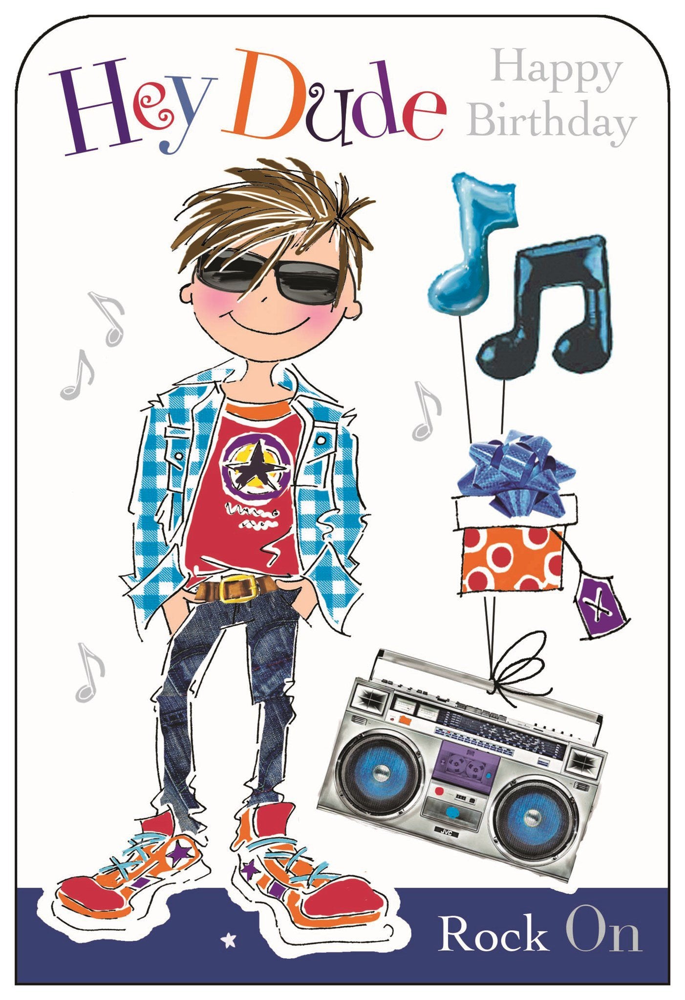 Front of Open Boys Birthday Boombox Greetings Card