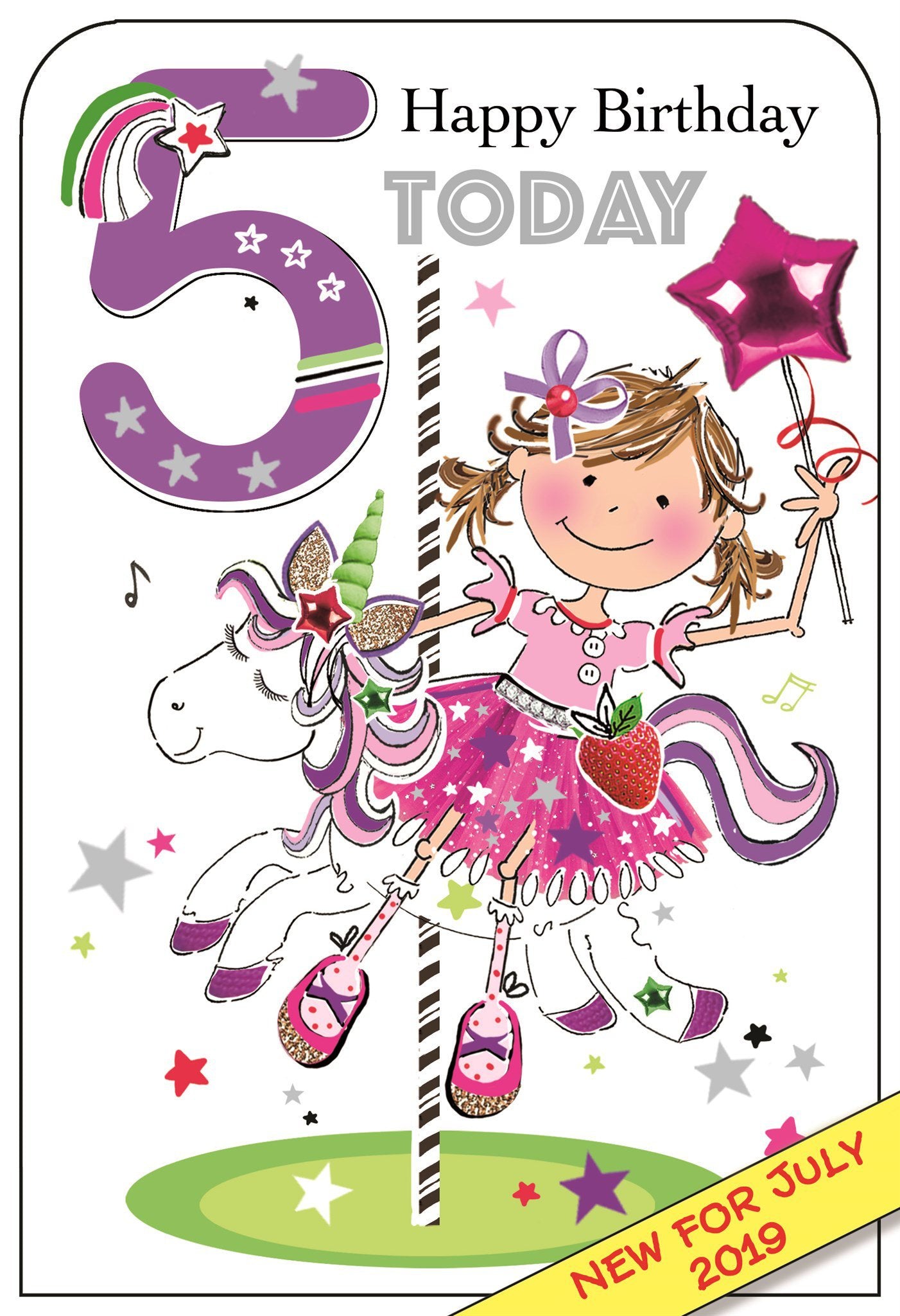 Front of 5th Birthday Unicorn Greetings Card