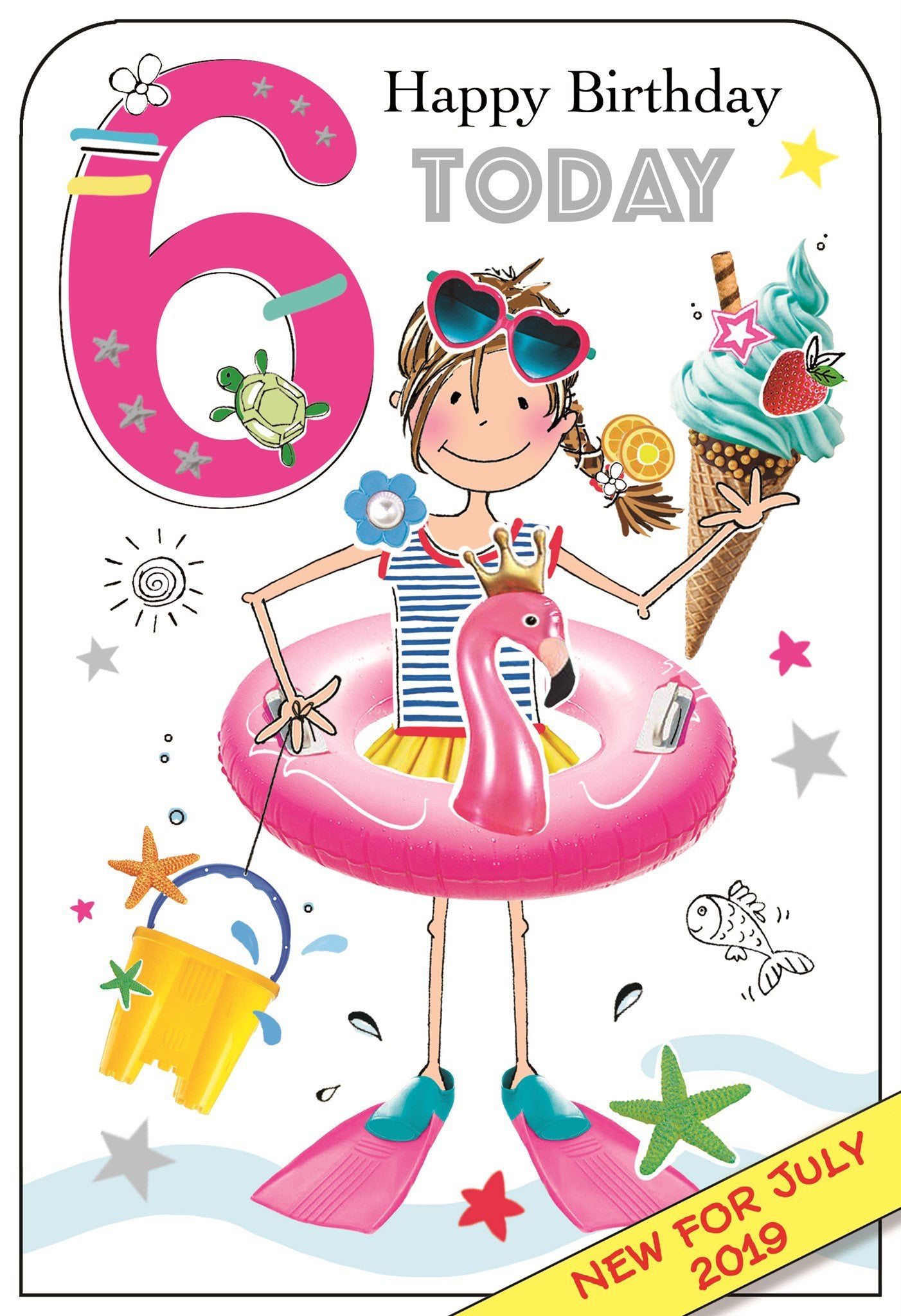 Front of 6th Birthday Swimming Greetings Card