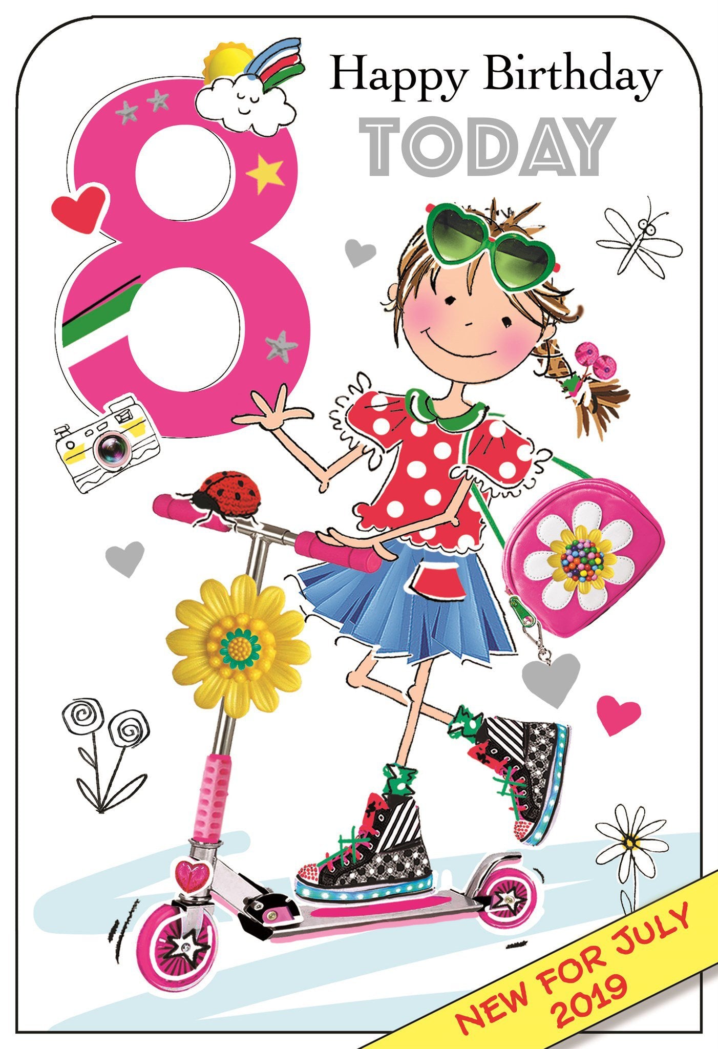 Front of 8th Birthday Scooter Greetings Card