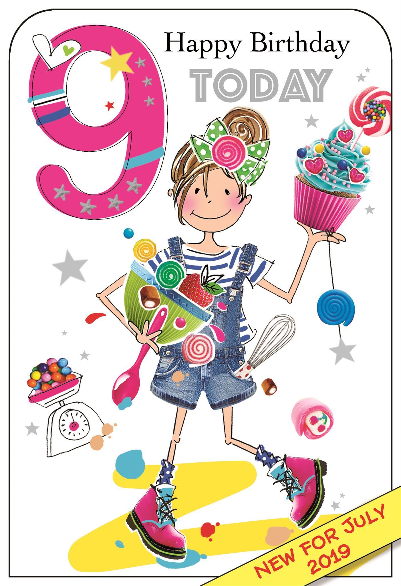 Front of 9th Birthday Cupcake Greetings Card