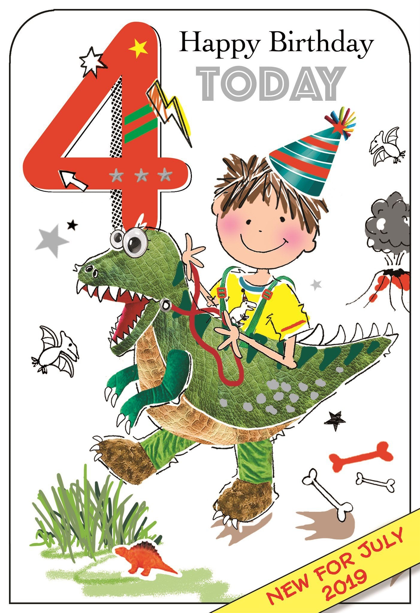 Front of 4th Birthday Dinosaur Greetings Card
