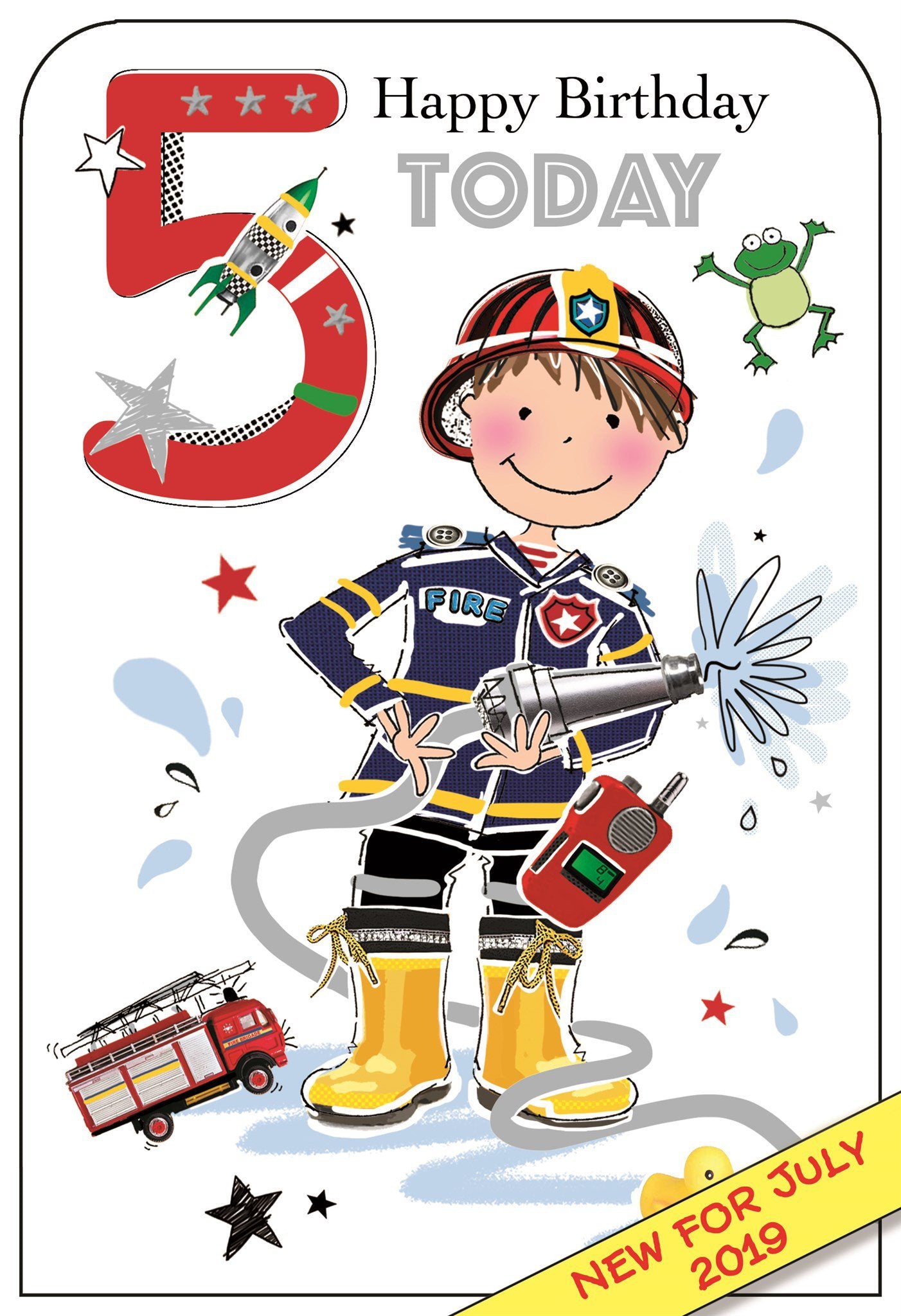 Front of 5th Birthday Fireman Greetings Card