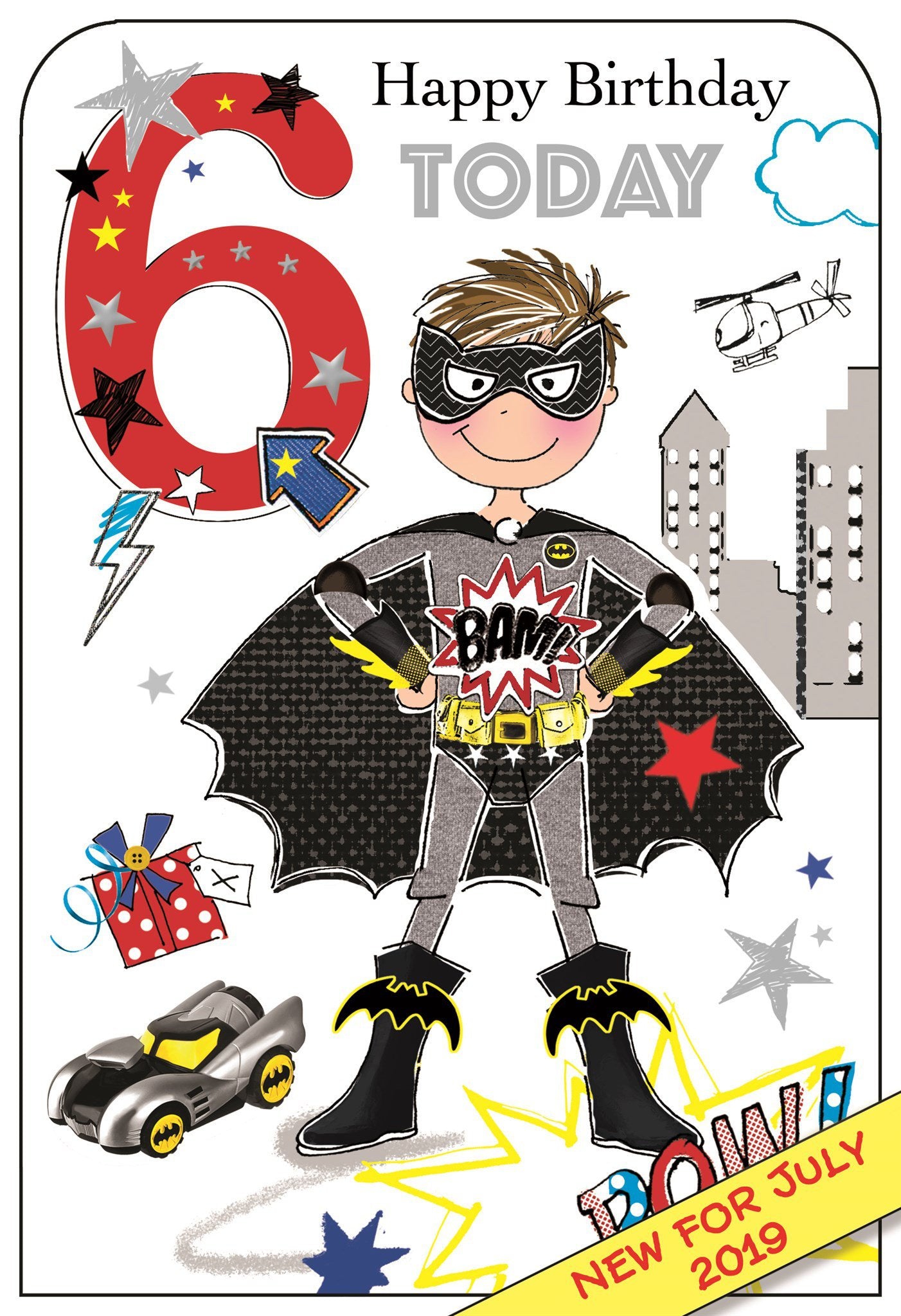 Front of 6th Birthday Superhero Greetings Card