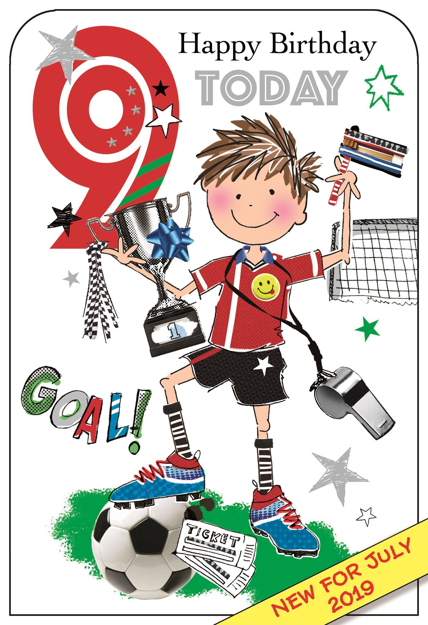 Front of 9th Birthday Goal Greetings Card