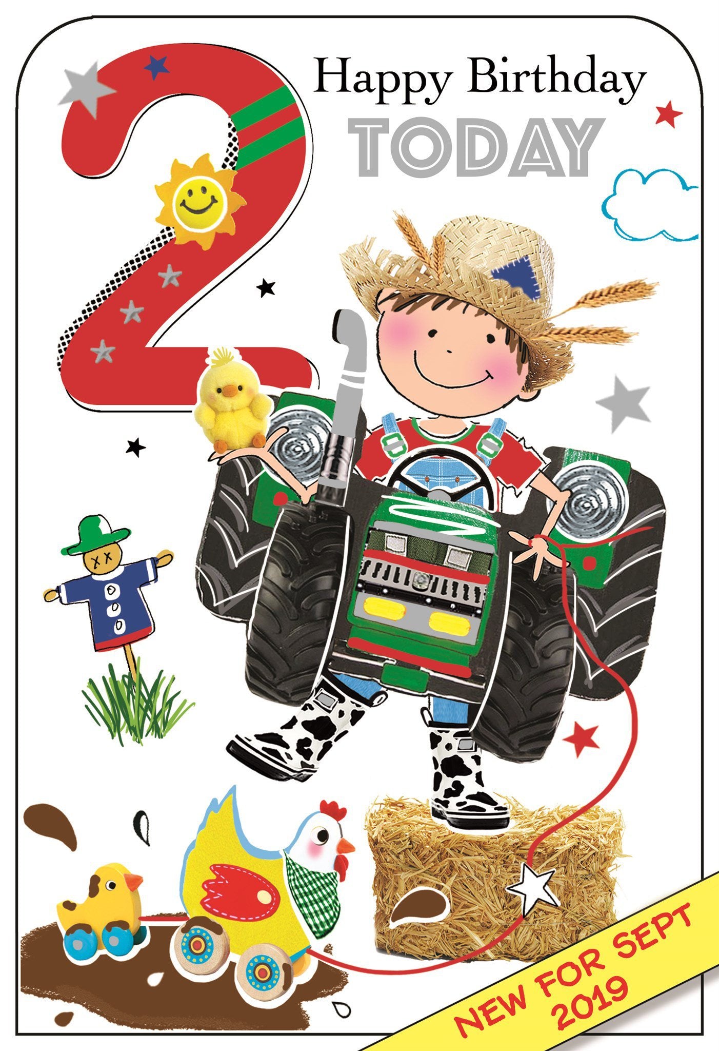 Front of 2nd Birthday Tractor Greetings Card