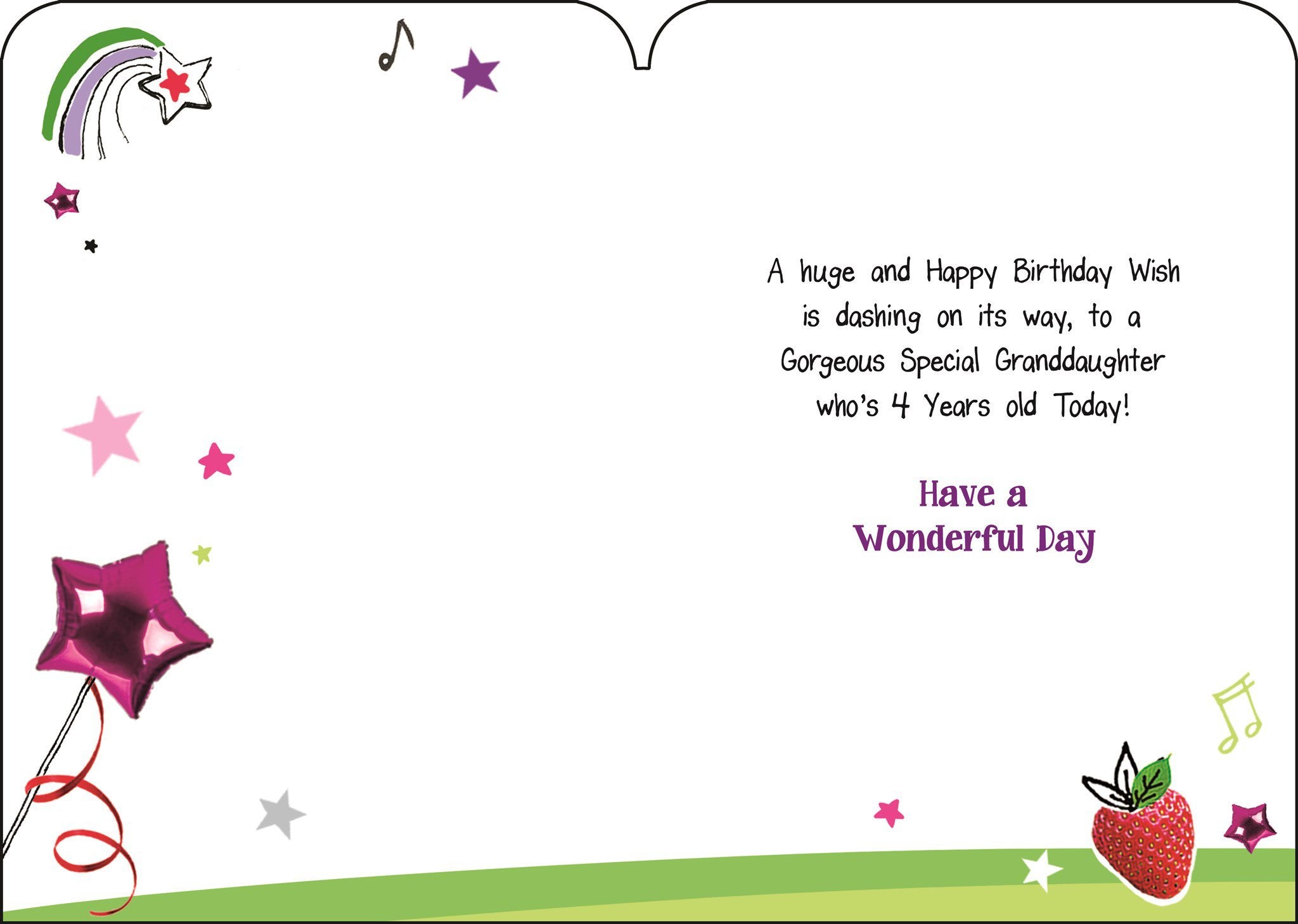 Inside of Granddaughter 4th Birthday Unicorn Greetings Card