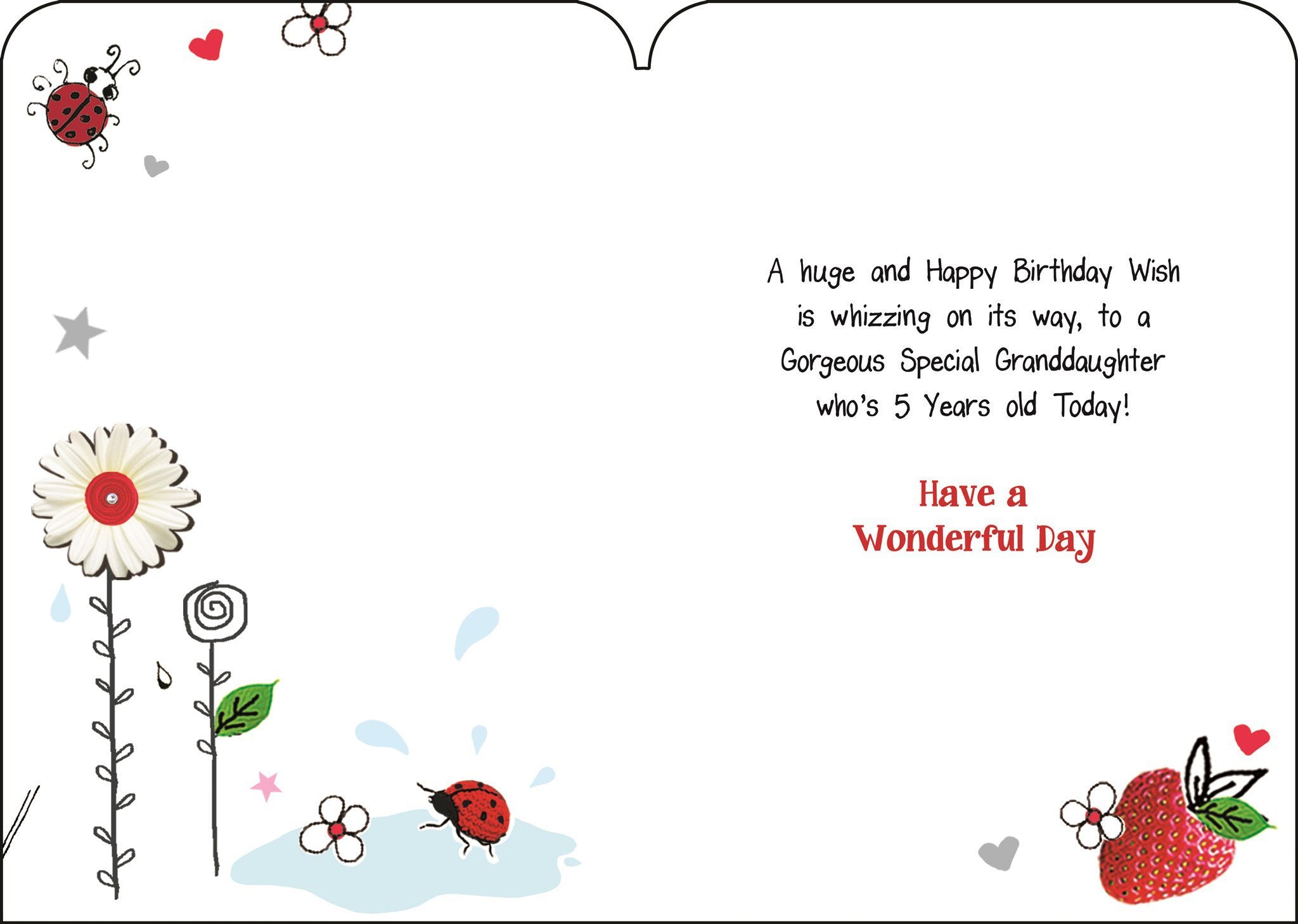 Inside of Granddaughter 5th Birthday Gardner Greetings Card