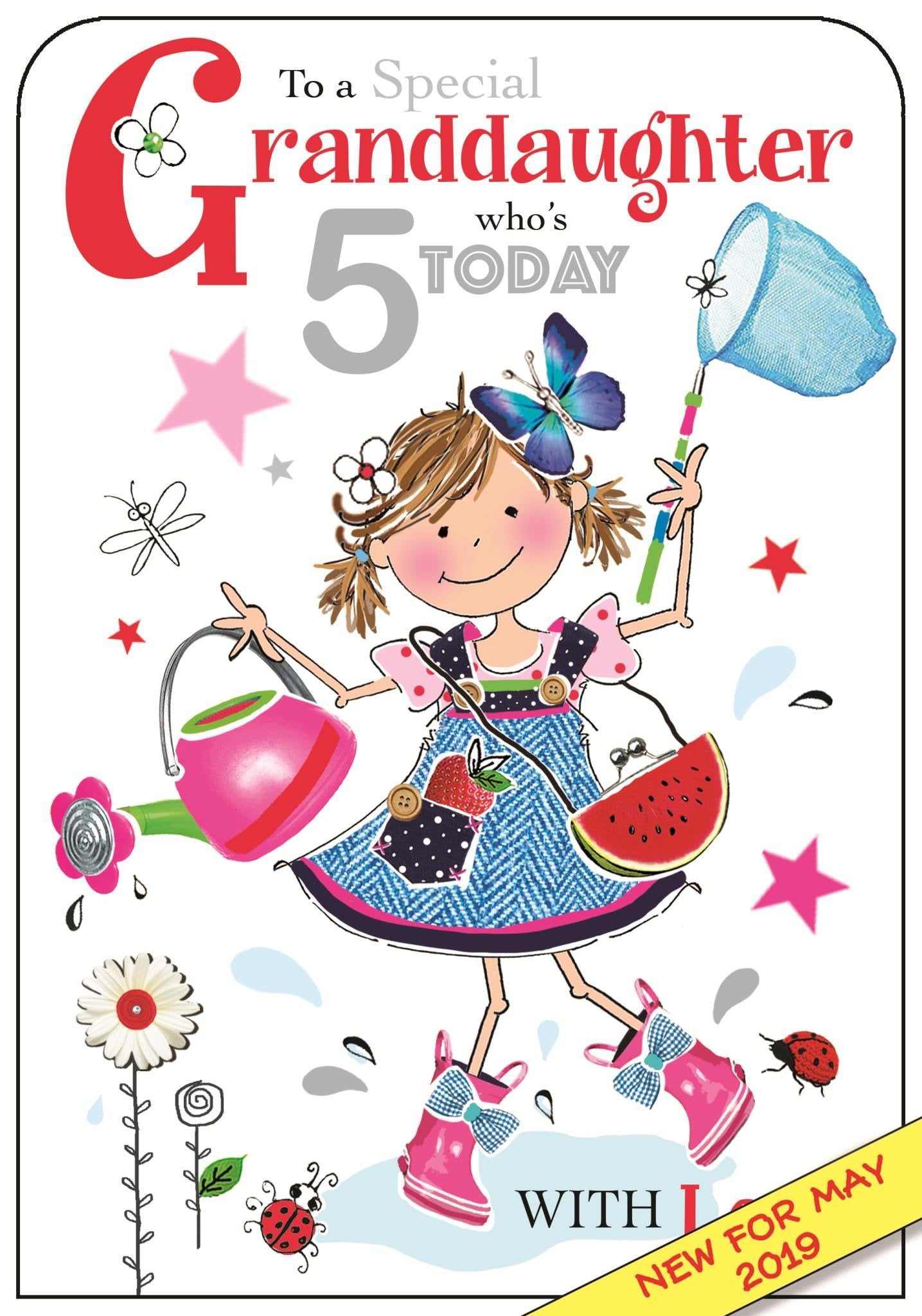 Front of Granddaughter 5th Birthday Gardner Greetings Card