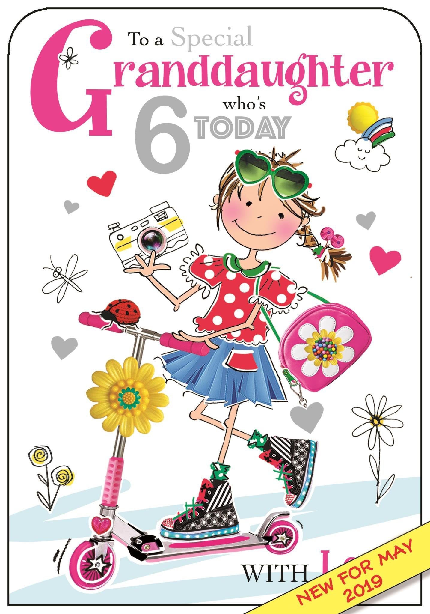 Front of Granddaughter 6th Birthday Scooter Greetings Card
