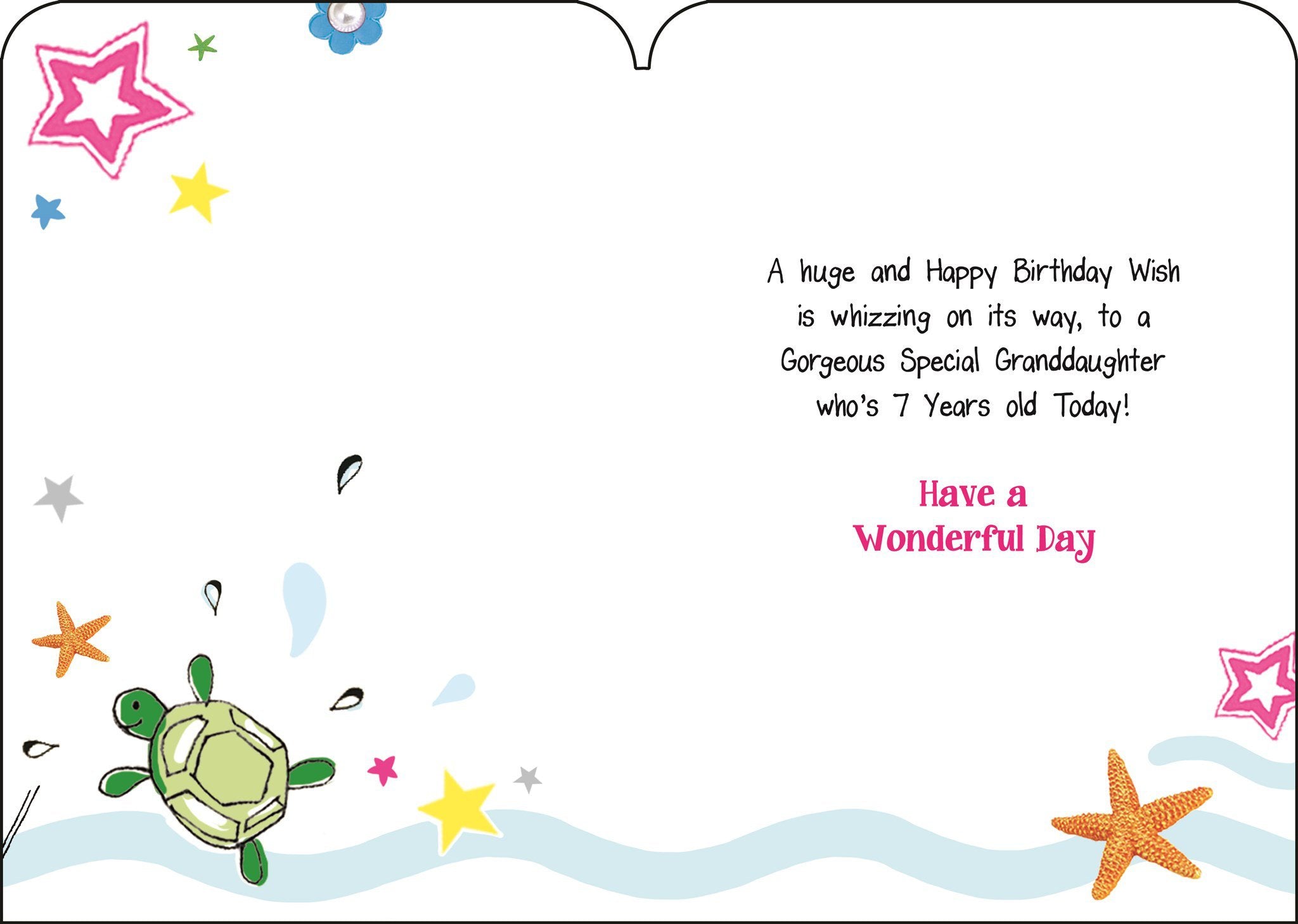 Inside of Granddaughter 7th Birthday Swim Greetings Card
