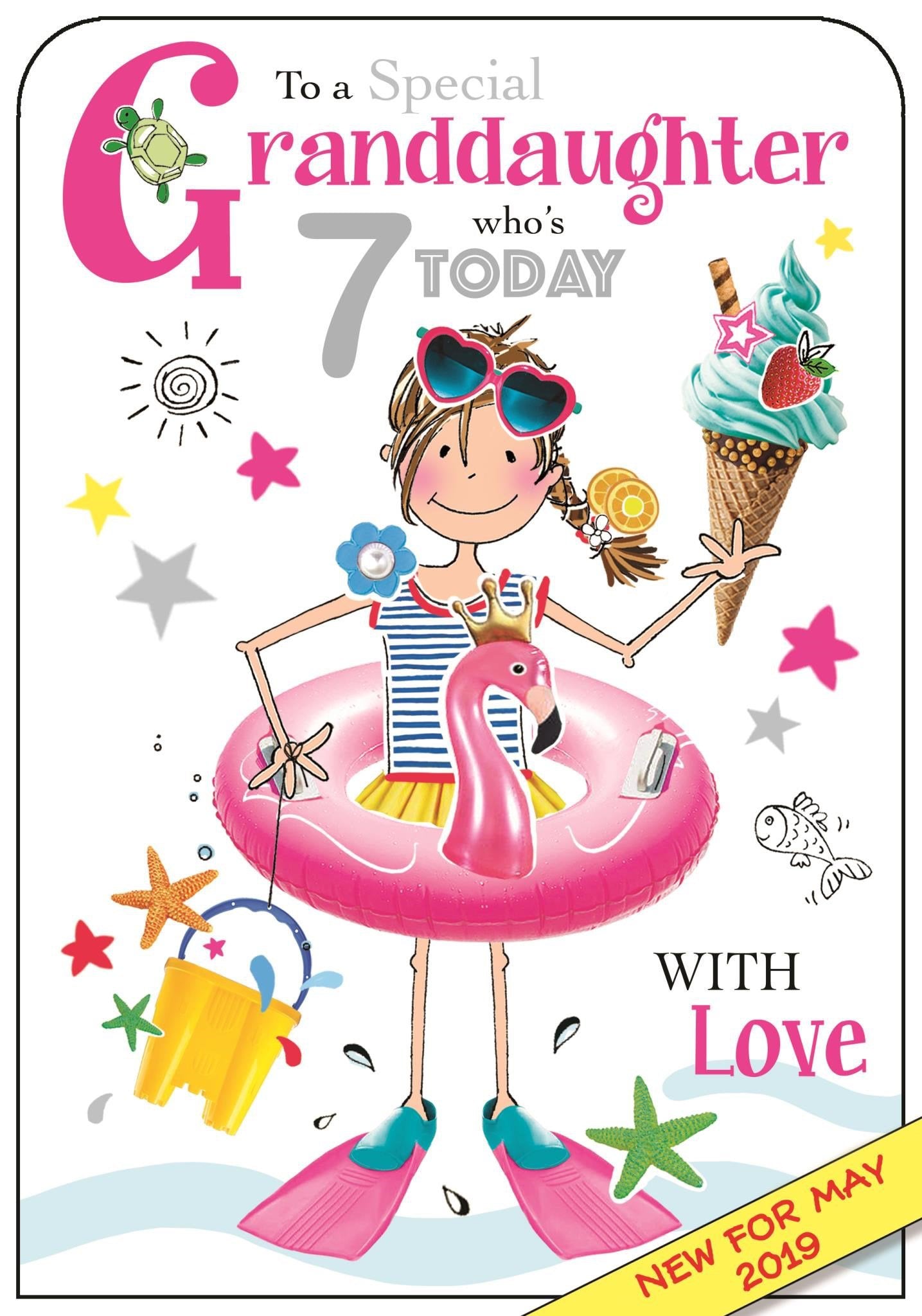 Front of Granddaughter 7th Birthday Swim Greetings Card