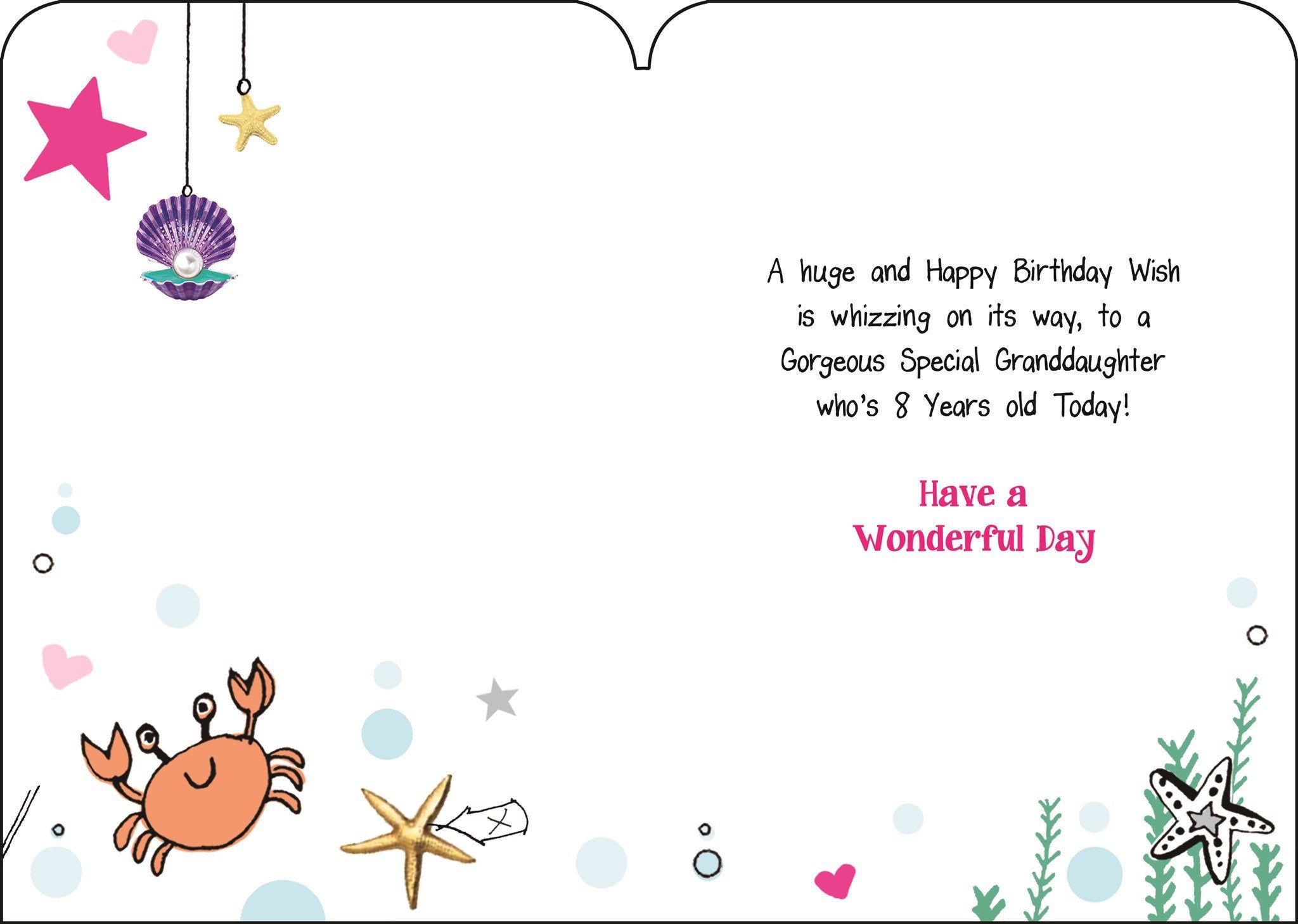Inside of Granddaughter 8th Birthday Mermaid Greetings Card