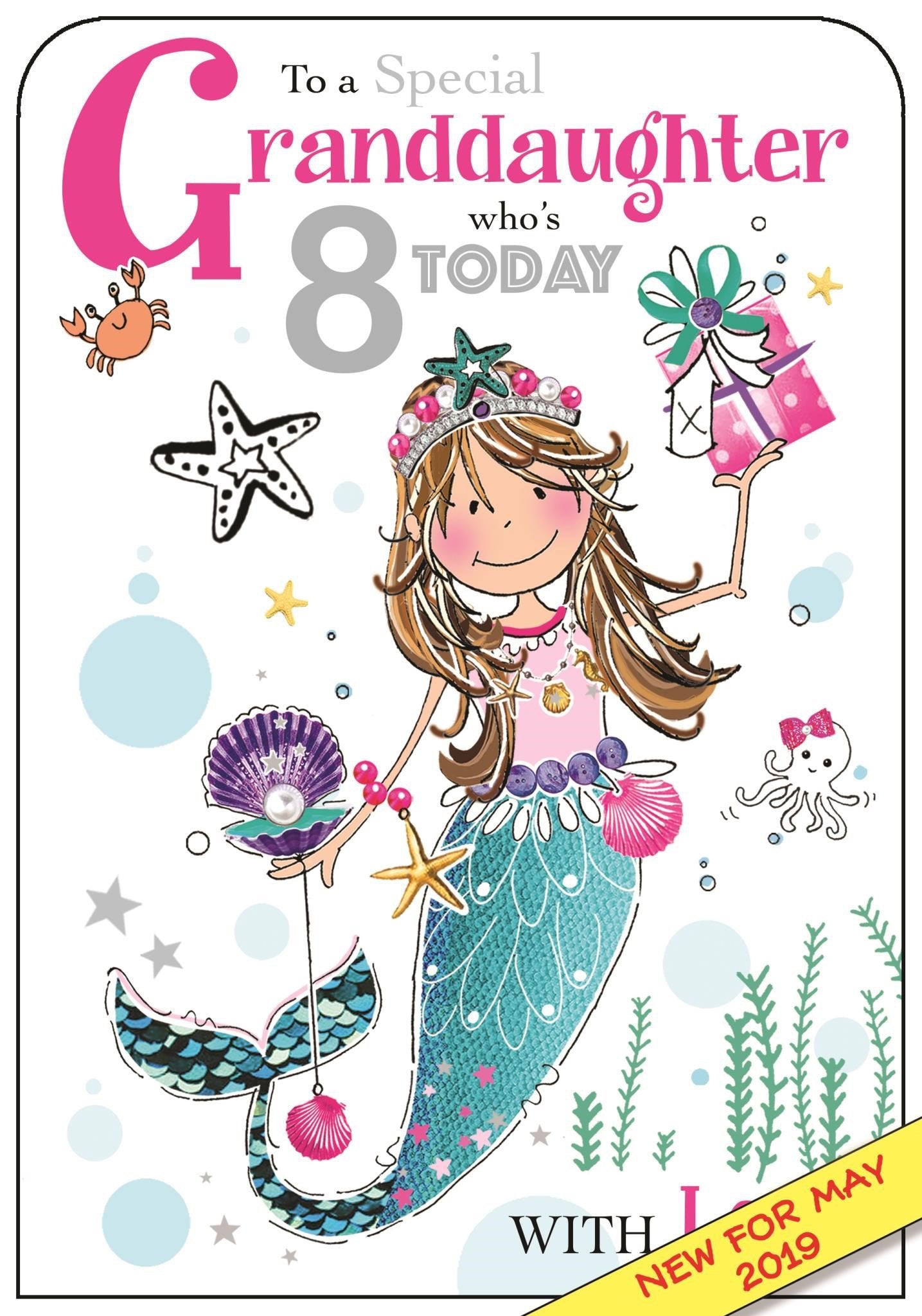 Front of Granddaughter 8th Birthday Mermaid Greetings Card