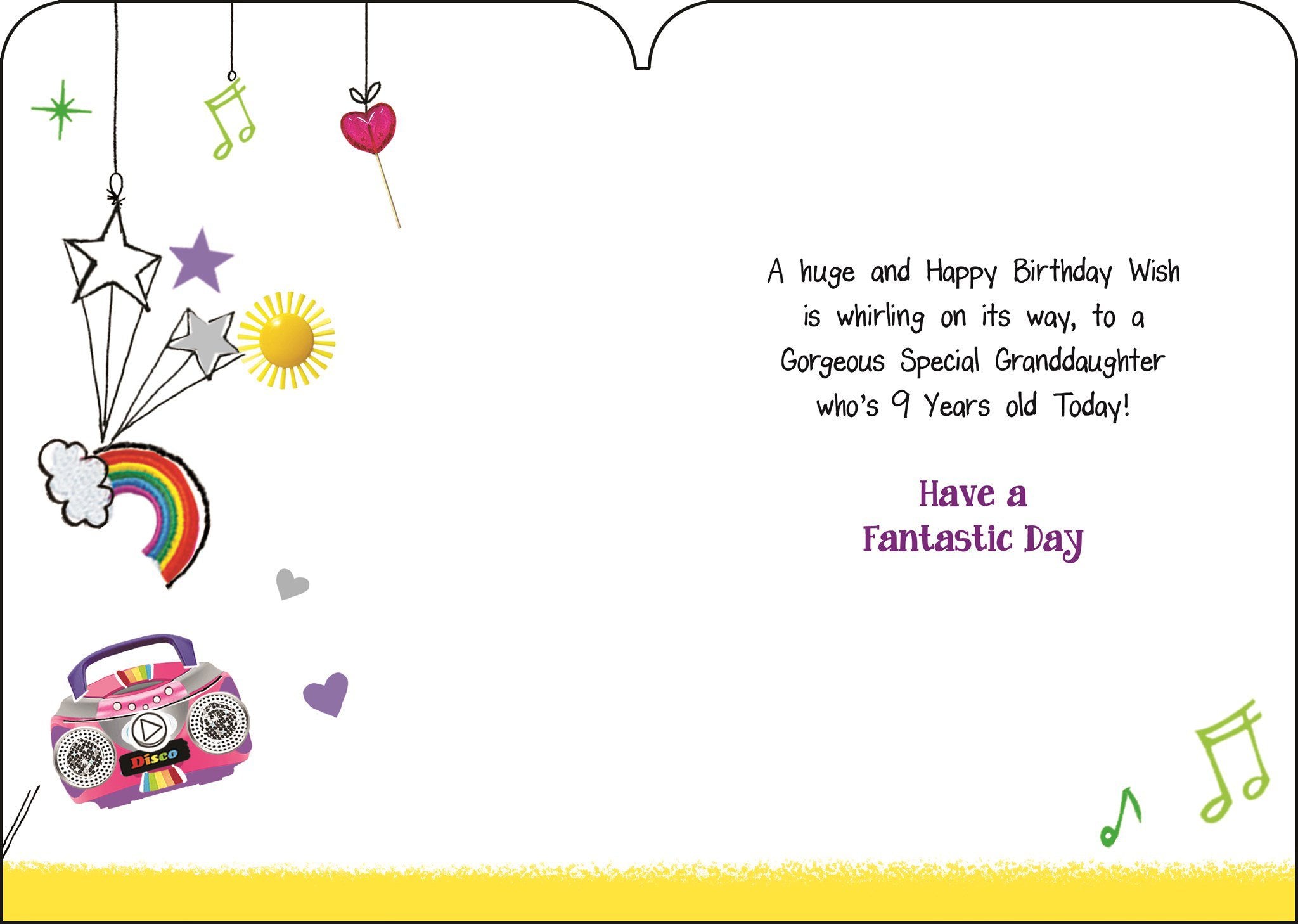 Inside of Granddaughter 9th Birthday Skater Greetings Card