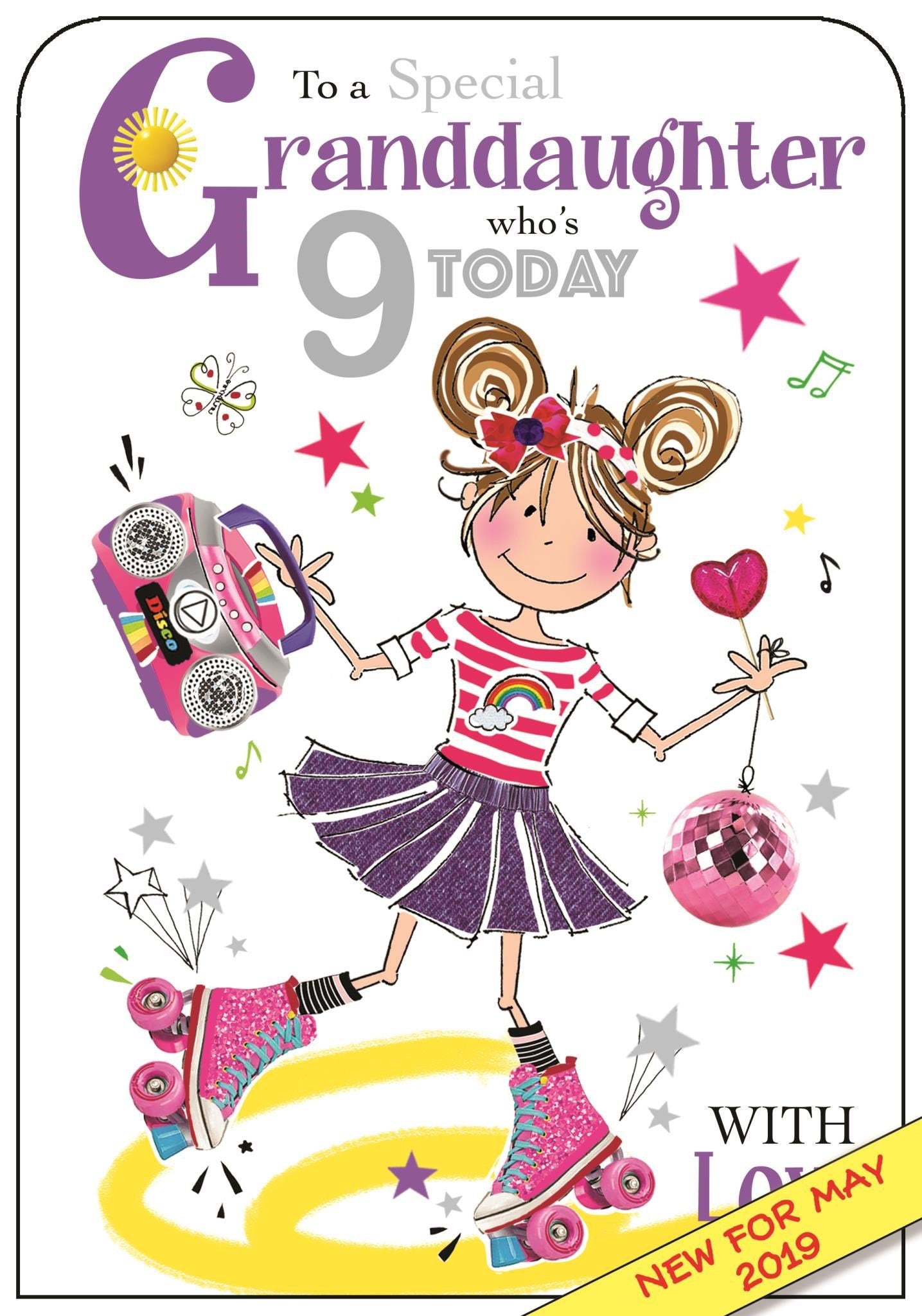 Front of Granddaughter 9th Birthday Skater Greetings Card