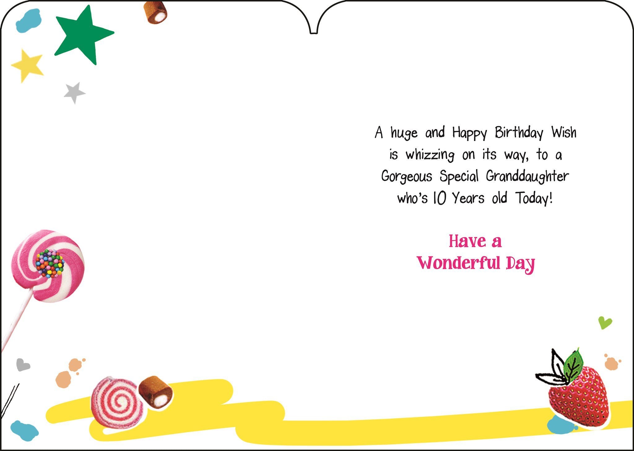 Inside of Granddaughter 10th Birthday Cupcake Greetings Card