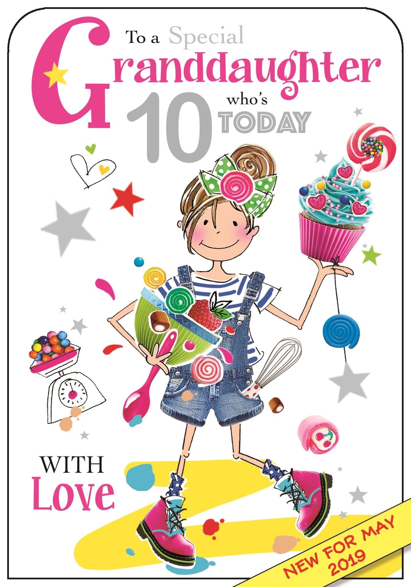 Front of Granddaughter 10th Birthday Cupcake Greetings Card
