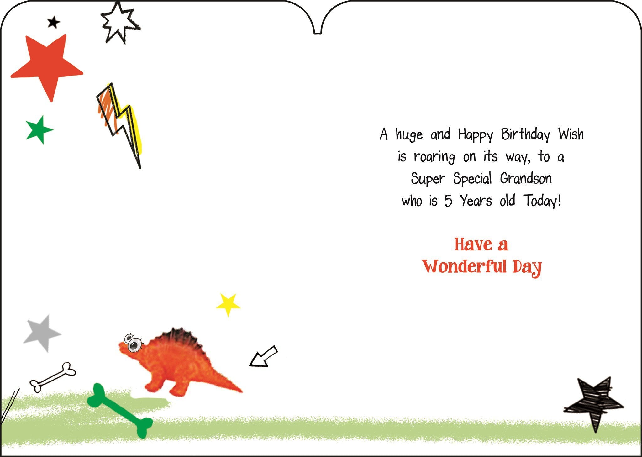 Inside of Grandson 5th Birthday Dinosaur Greetings Card