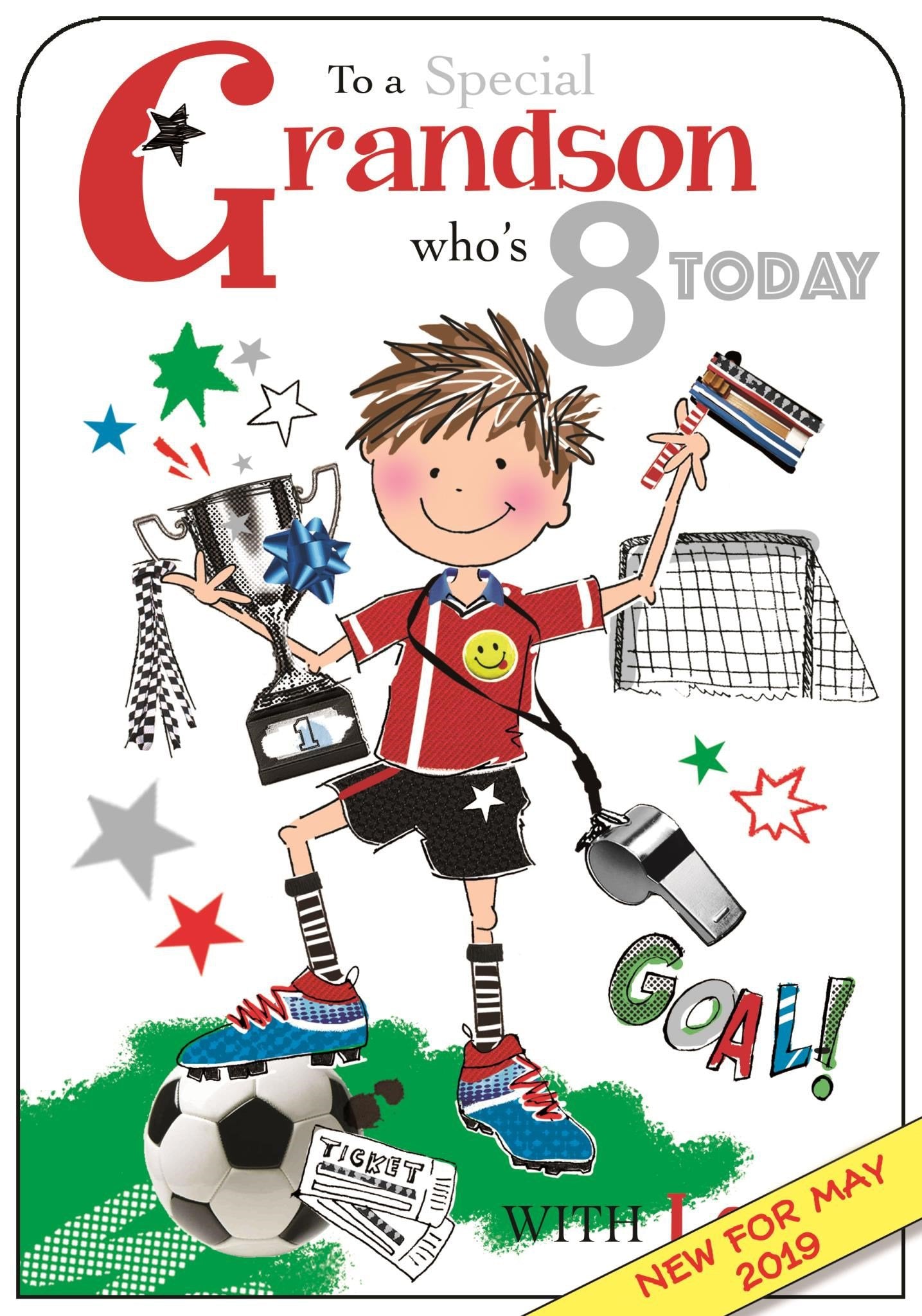 Front of Grandson 8th Birthday Goal Greetings Card