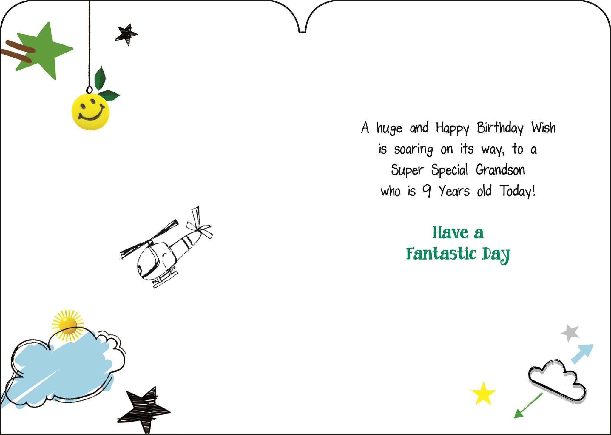 Inside of Grandson 9th Birthday Skydiver Greetings Card
