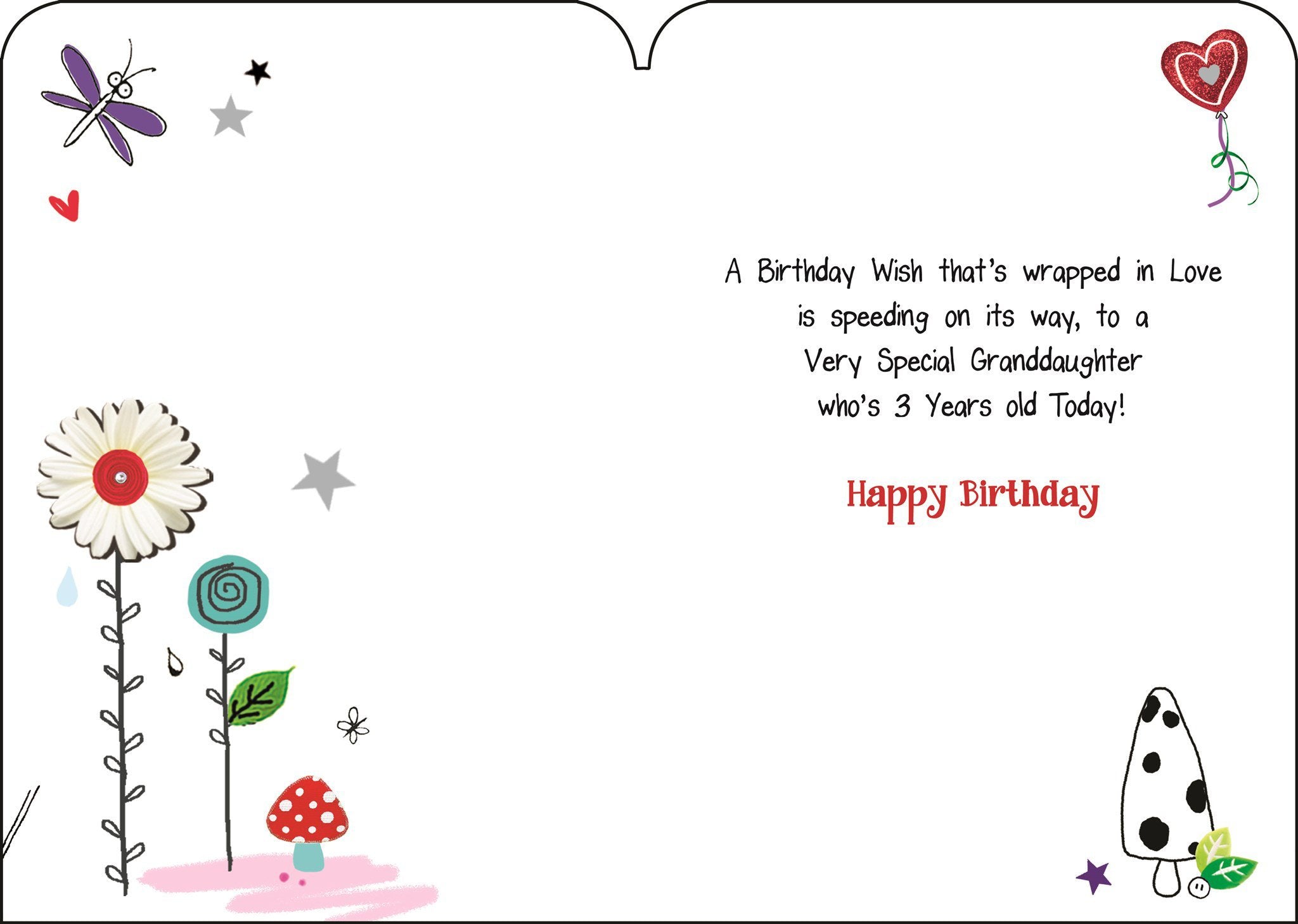 Inside of Granddaughter 3rd Birthday Fairy Greetings Card
