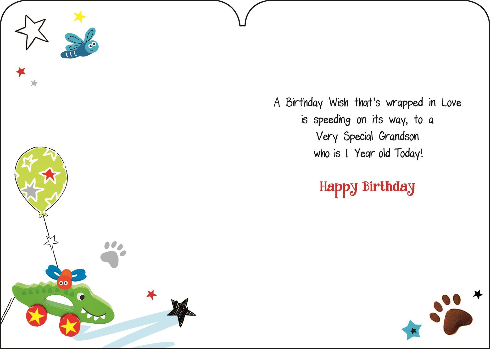 Inside of Grandson 1st Birthday Tiger Greetings Card