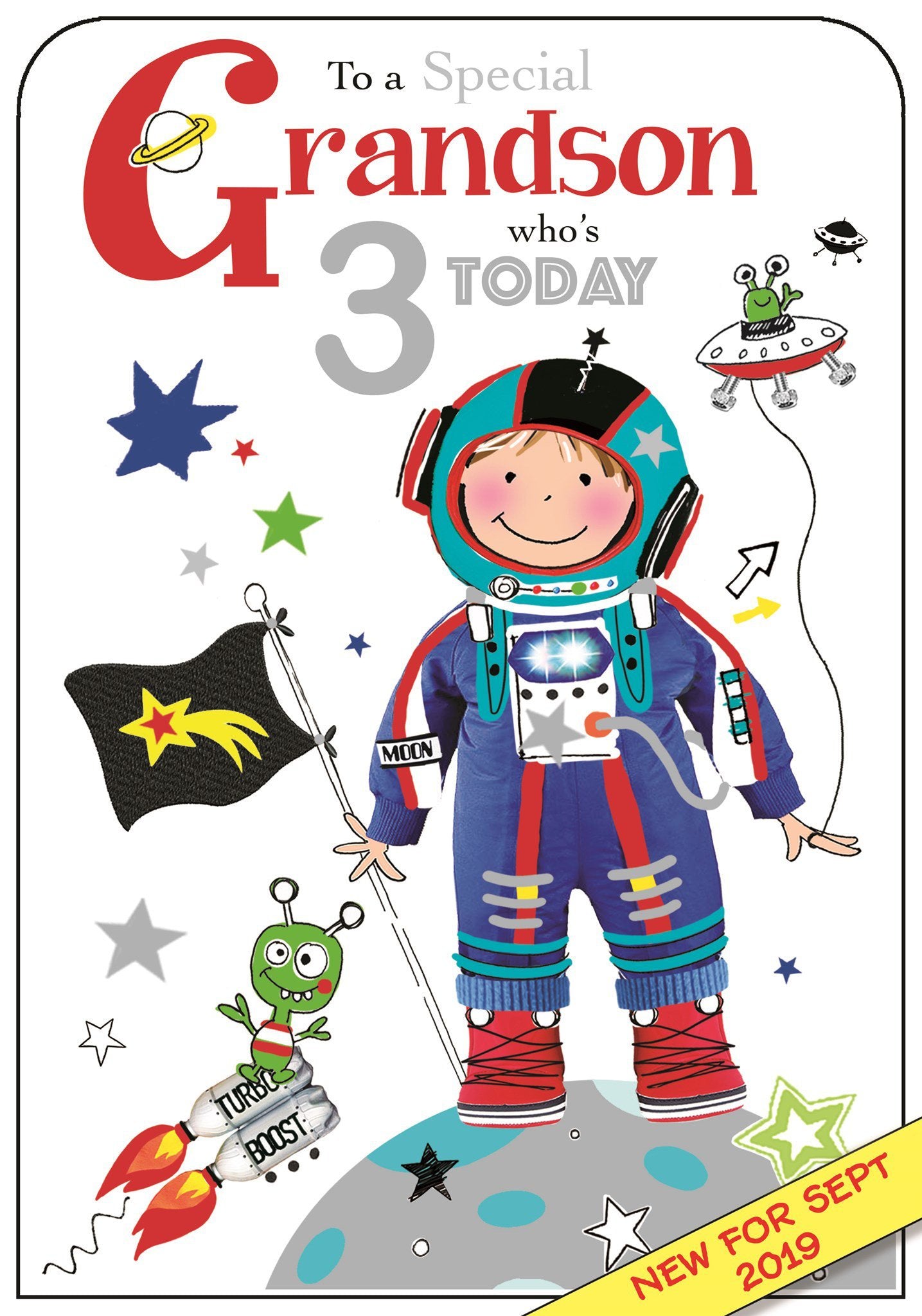 Front of Grandson 3rd Birthday Astronaut Greetings Card