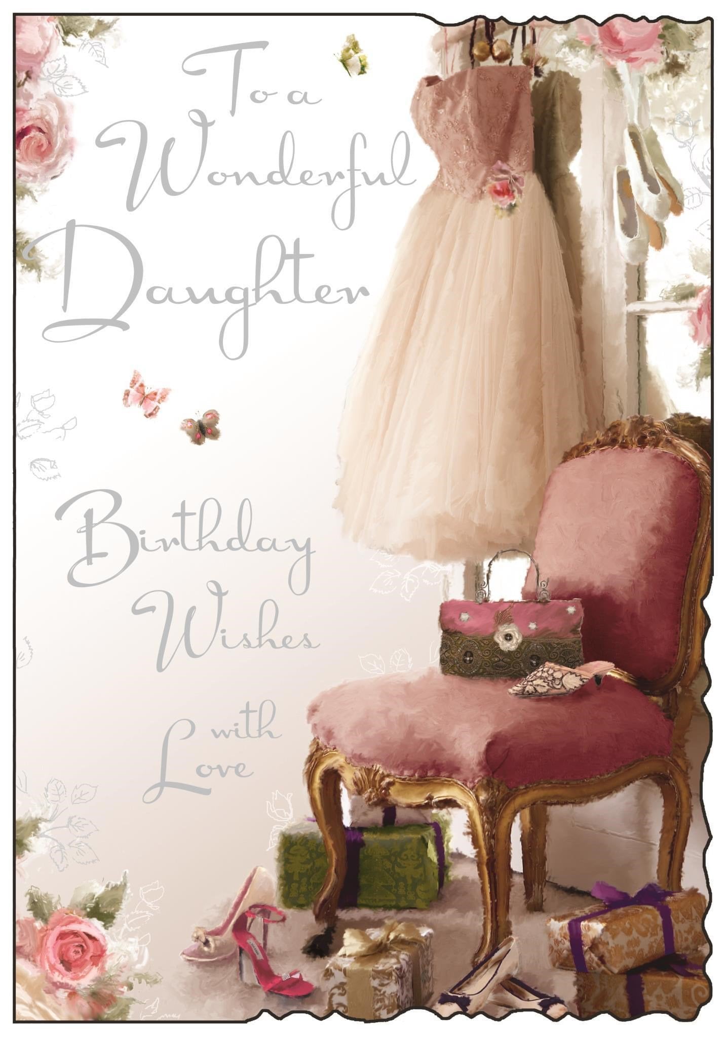 Front of Daughter Birthday Gown Greetings Card