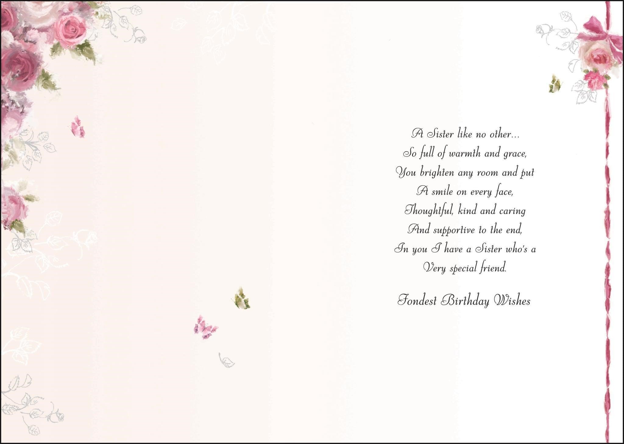 Inside of Sister Birthday Seat Greetings Card