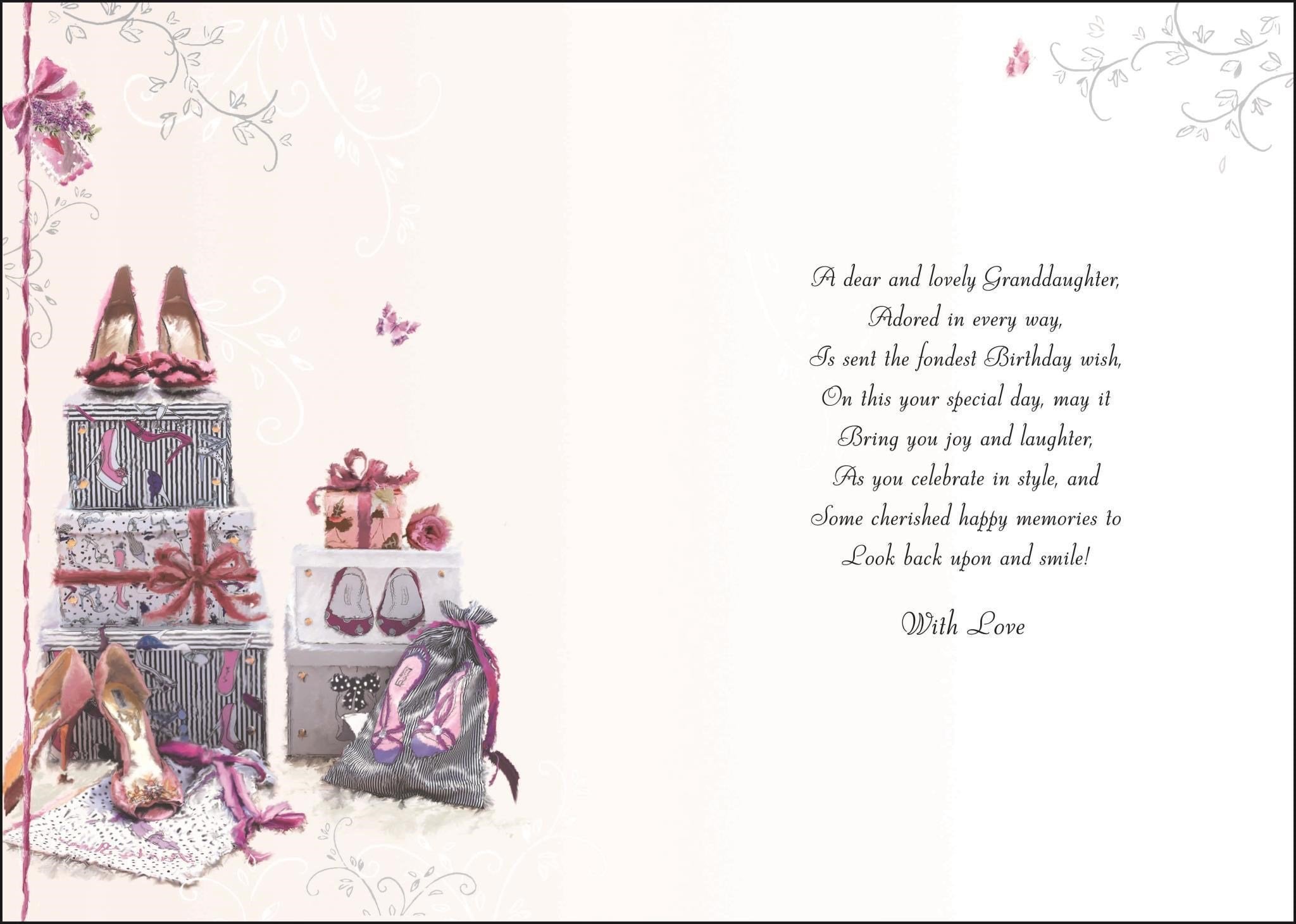 Inside of Granddaughter Birthday Gifts Greetings Card