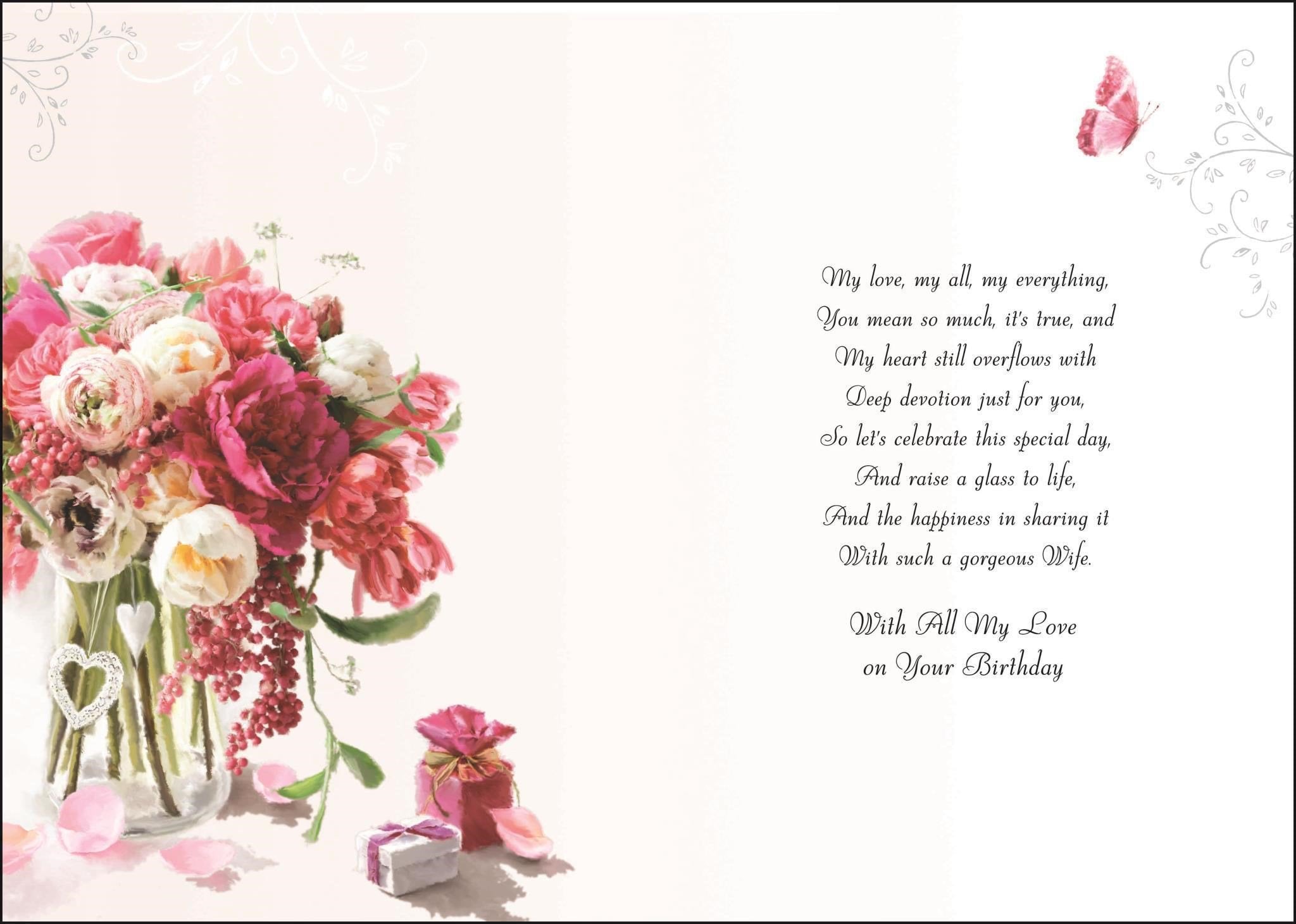 Inside of Wife Birthday Bouquet Greetings Card
