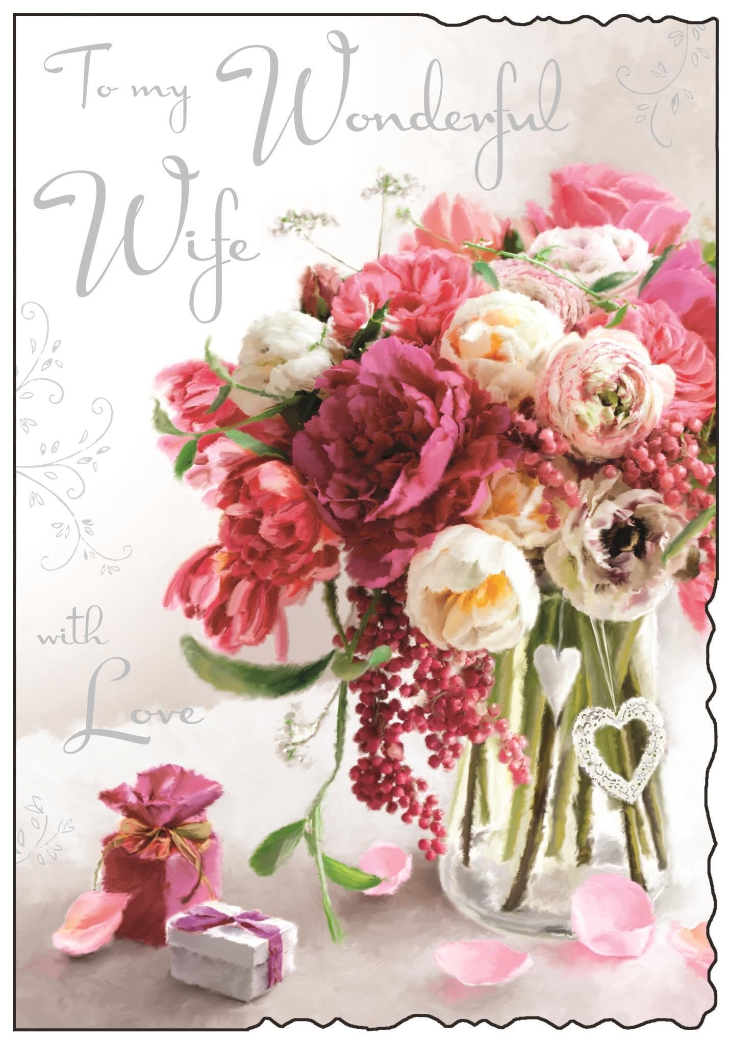 Front of Wife Birthday Bouquet Greetings Card