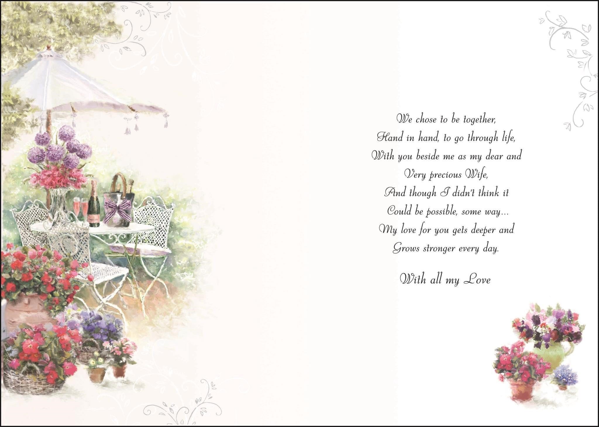Inside of Anniversary Wife Garden Greetings Card