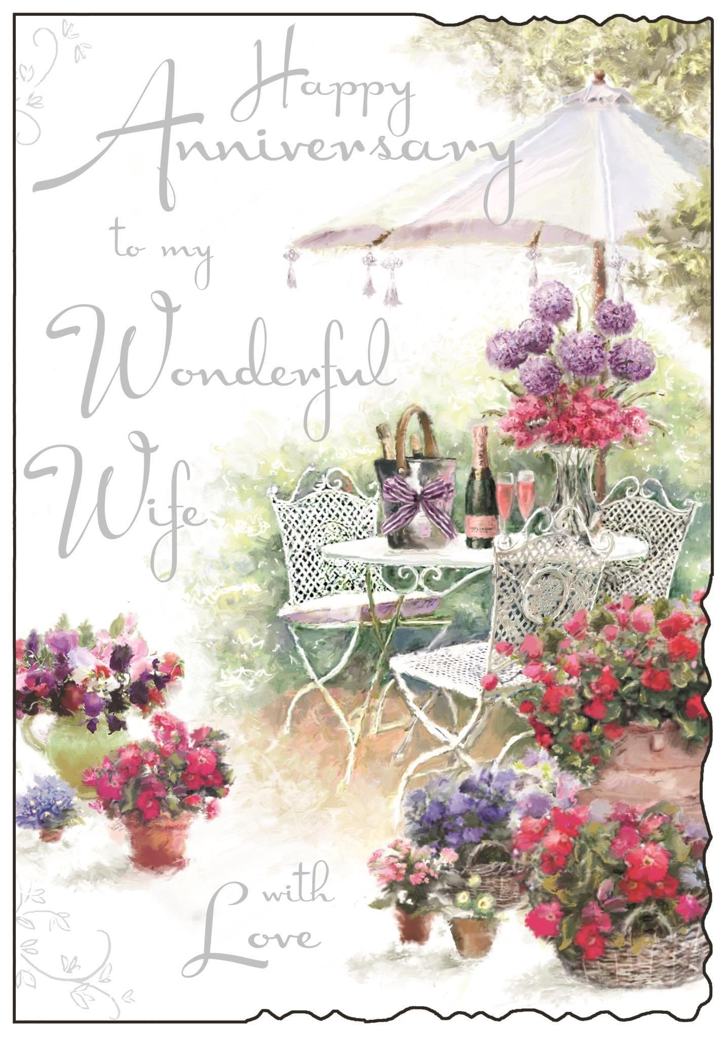 Front of Anniversary Wife Garden Greetings Card