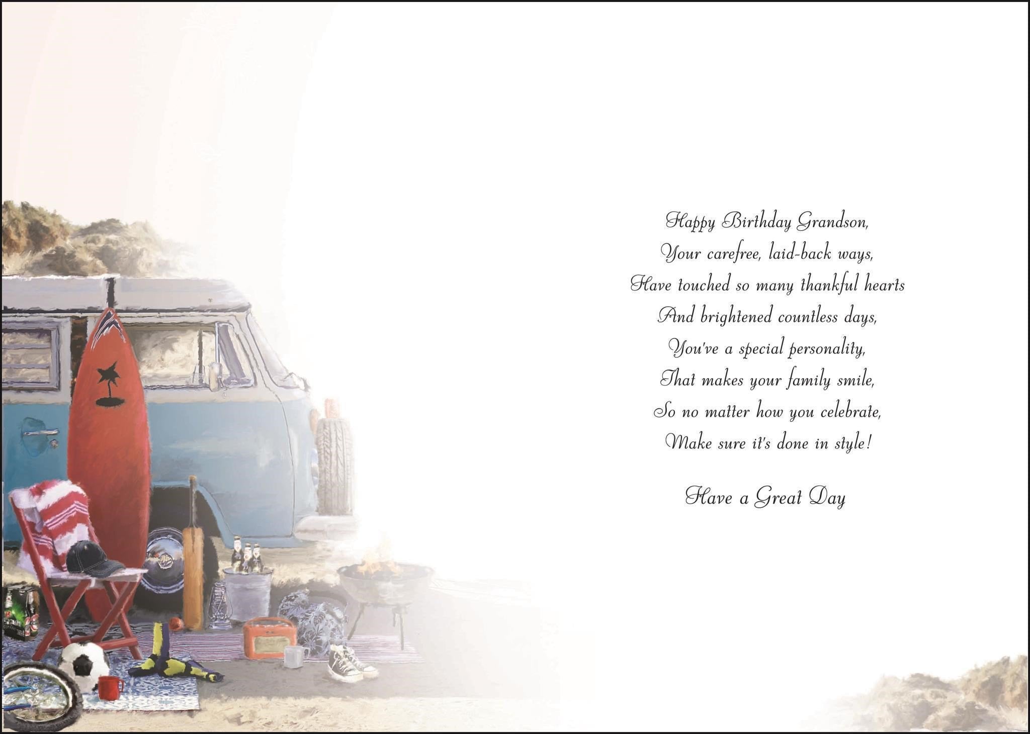 Inside of Grandson Birthday Camper Van Greetings Card
