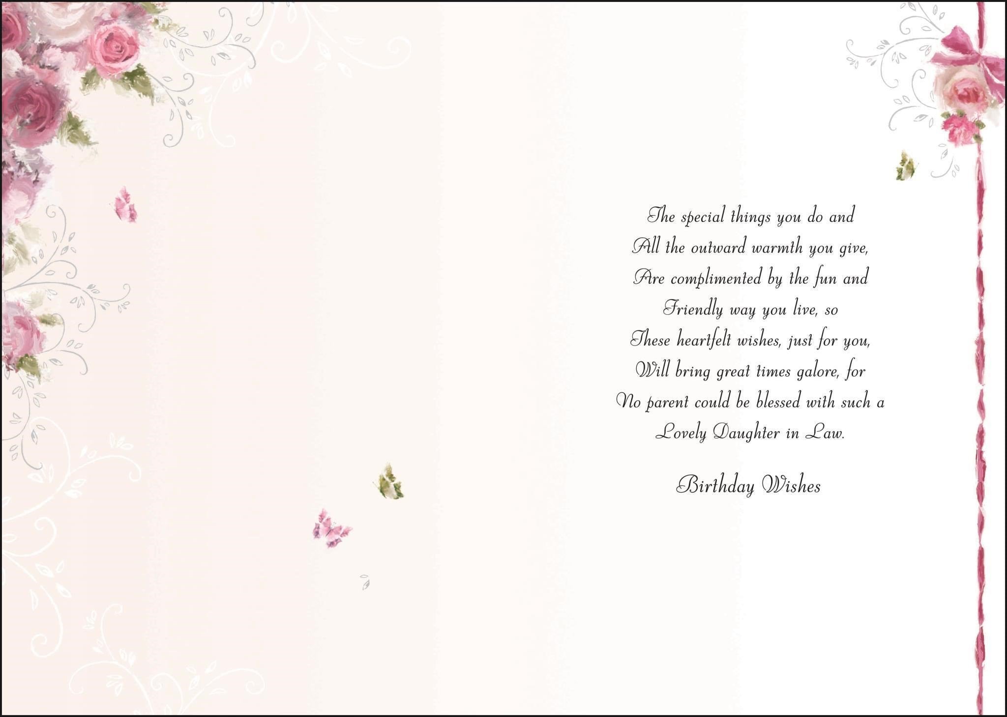 Inside of Daughter in Law Birthday Bench Greetings Card