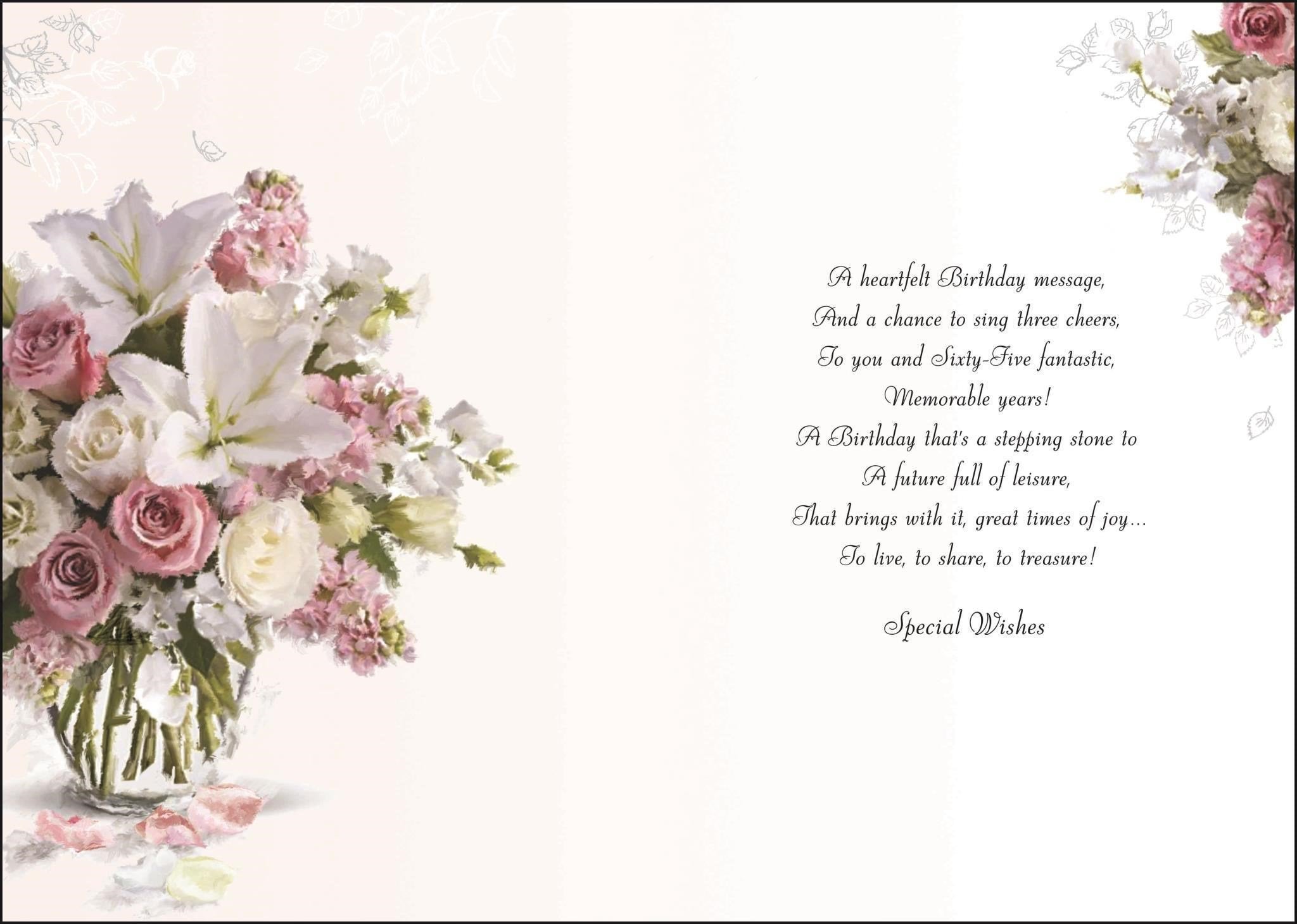 Inside of 65th Birthday Wishes Bouquet Greetings Card