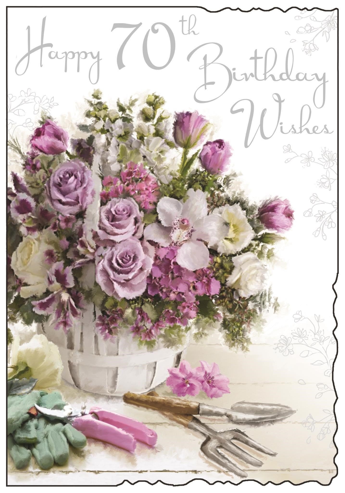 Front of 70th Birthday Wishes Bouquet Greetings Card