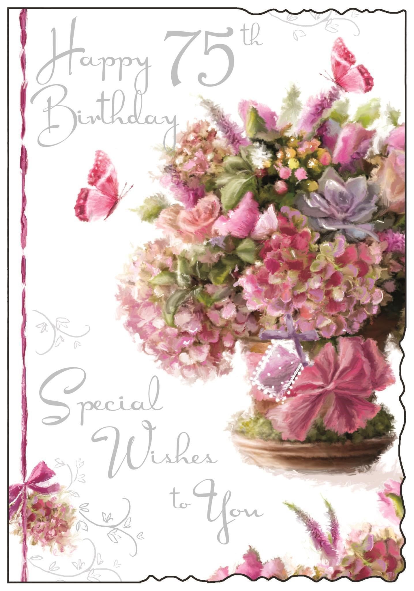 Front of 75th Birthday Wishes Bouquet Greetings Card