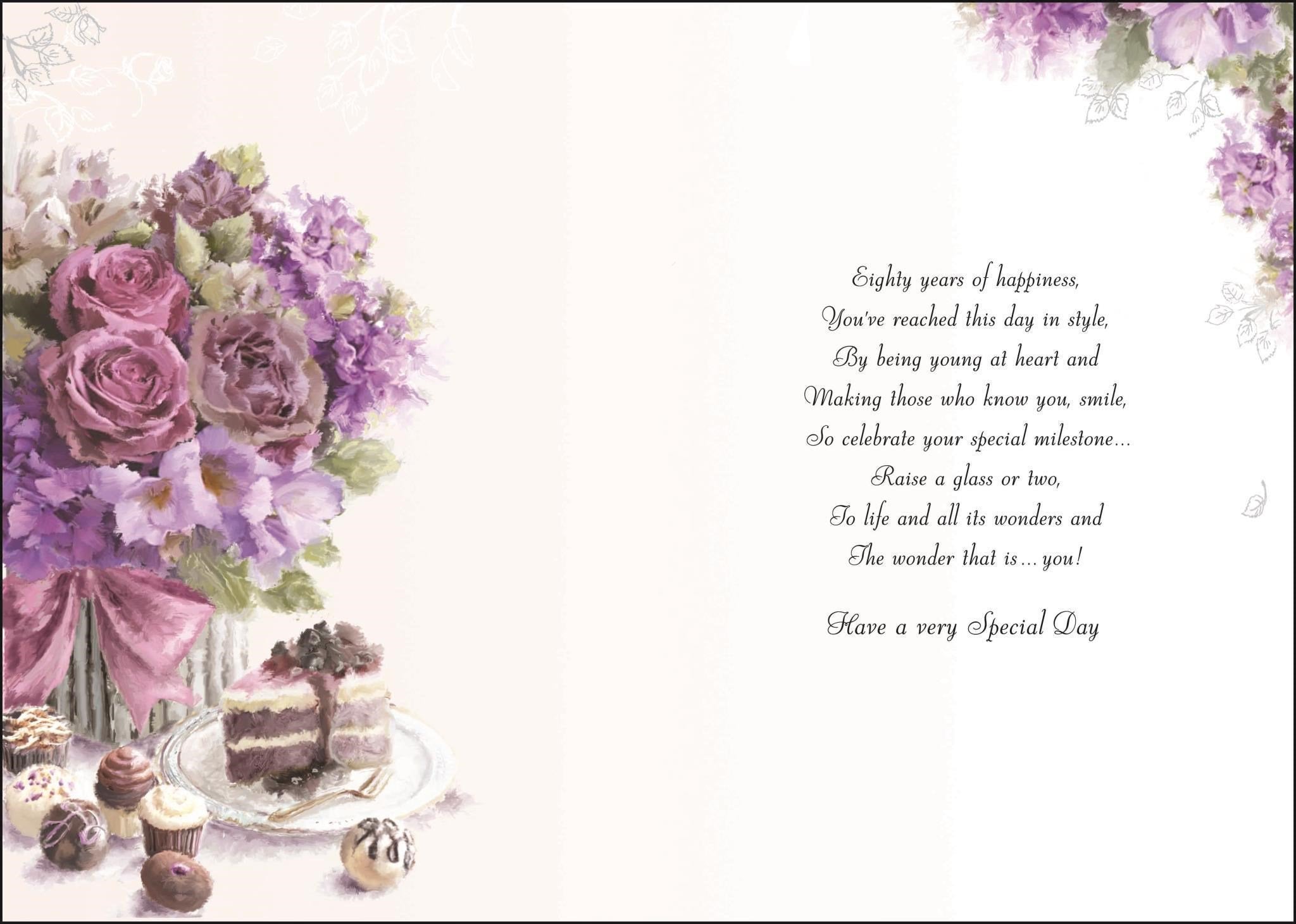 Inside of 80th Birthday Lovely Bouquet Greetings Card