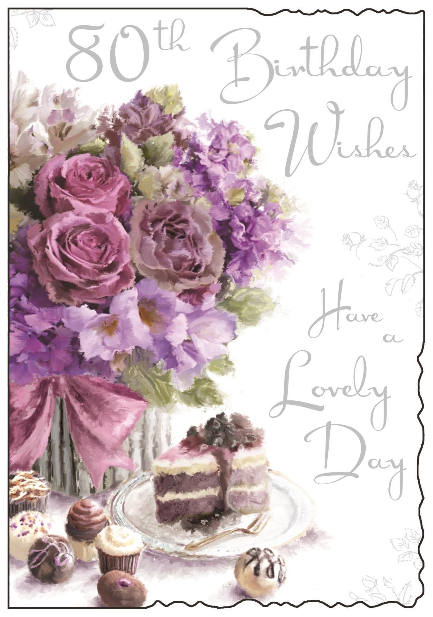 Front of 80th Birthday Lovely Bouquet Greetings Card