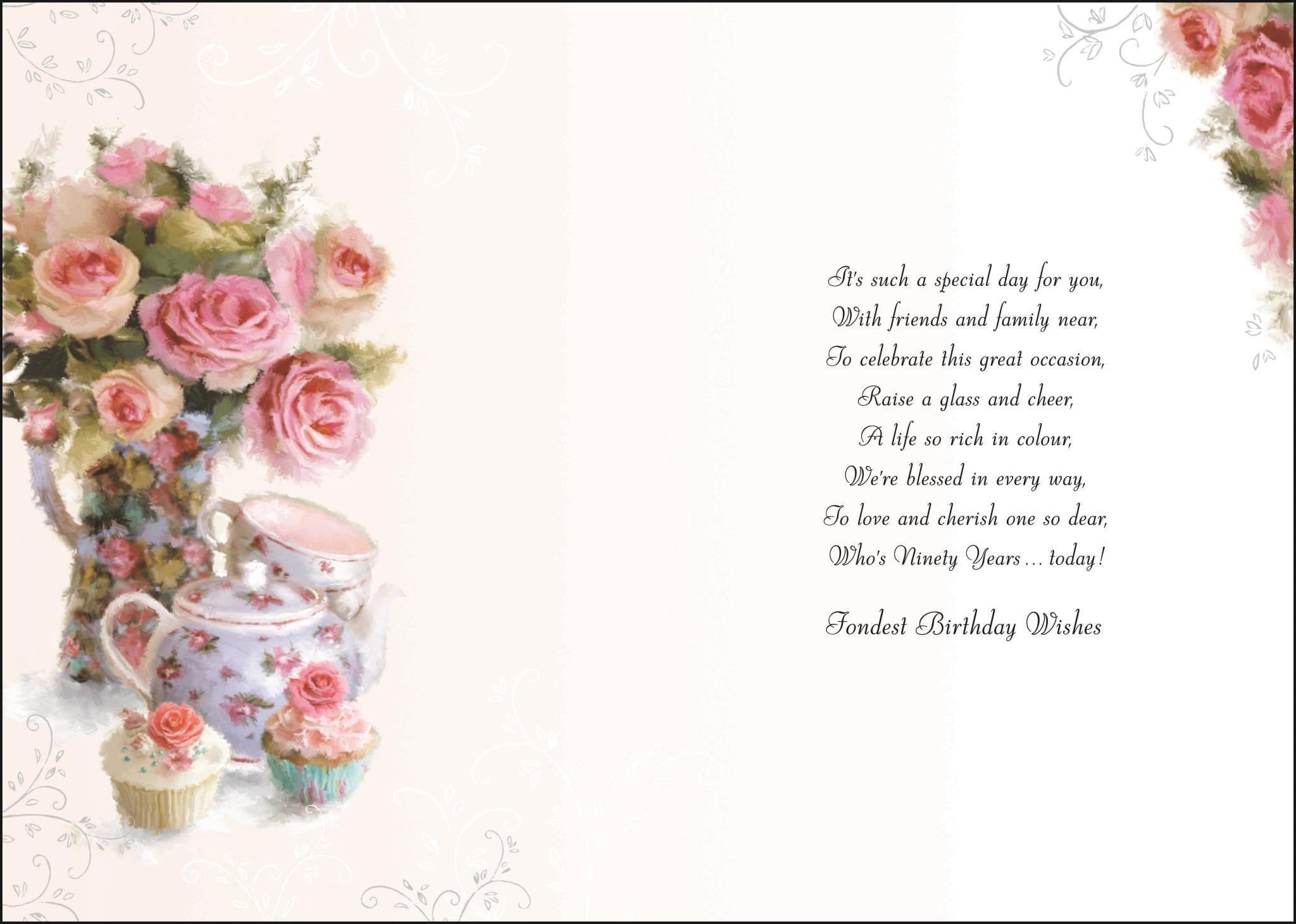 Inside of 90th Birthday Wishes for You Greetings Card