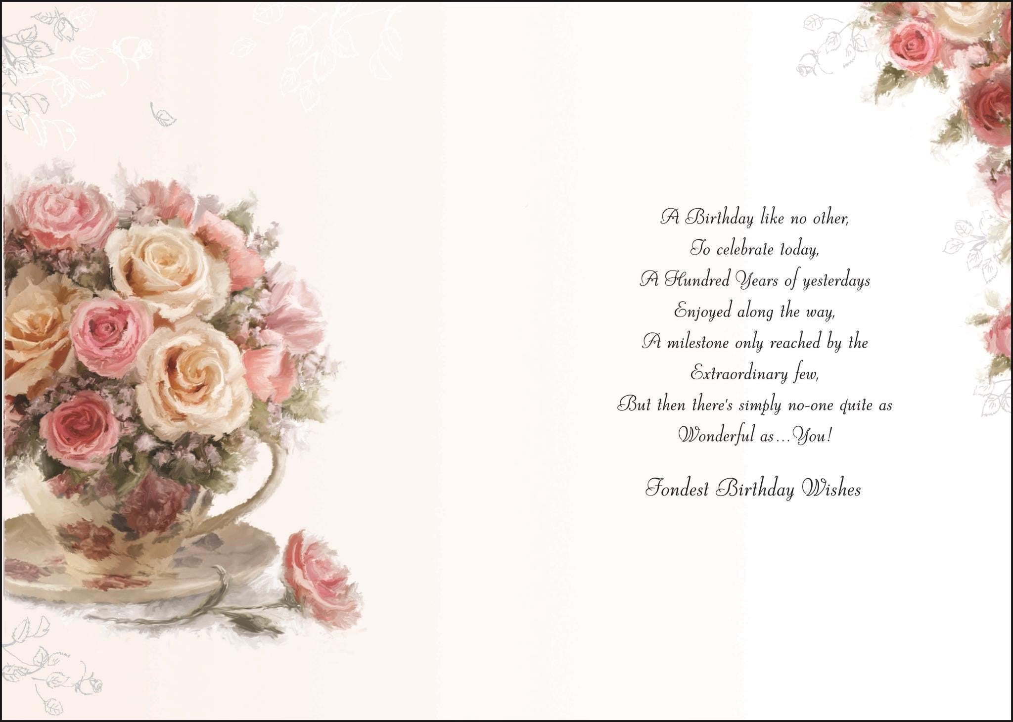 Inside of 100th Birthday Wishes Bouquet Greetings Card