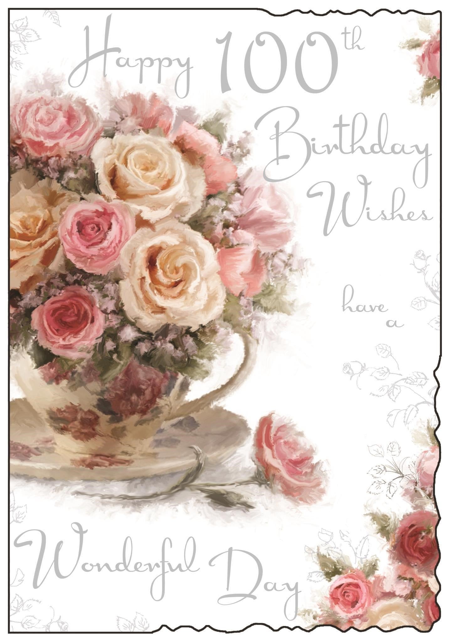 Front of 100th Birthday Wishes Bouquet Greetings Card