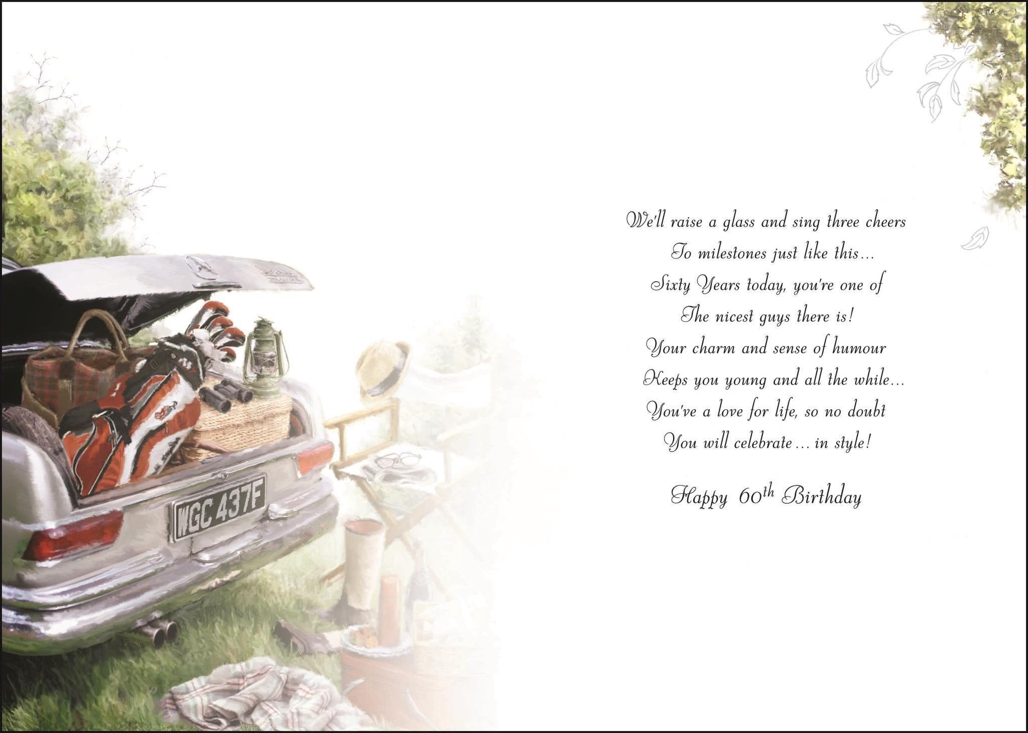 Inside of 60th Birthday Wishes Car Greetings Card