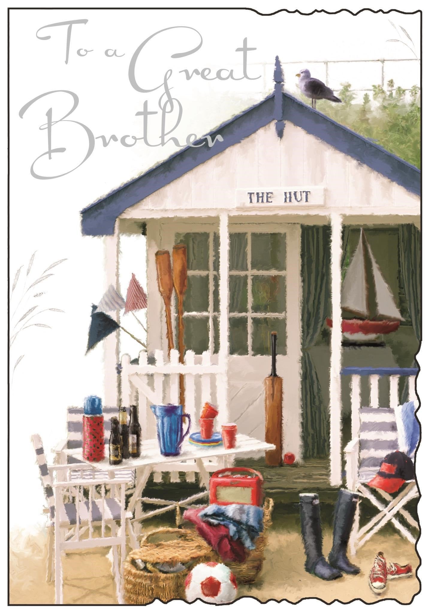 Front of Brother Birthday Hut Greetings Card