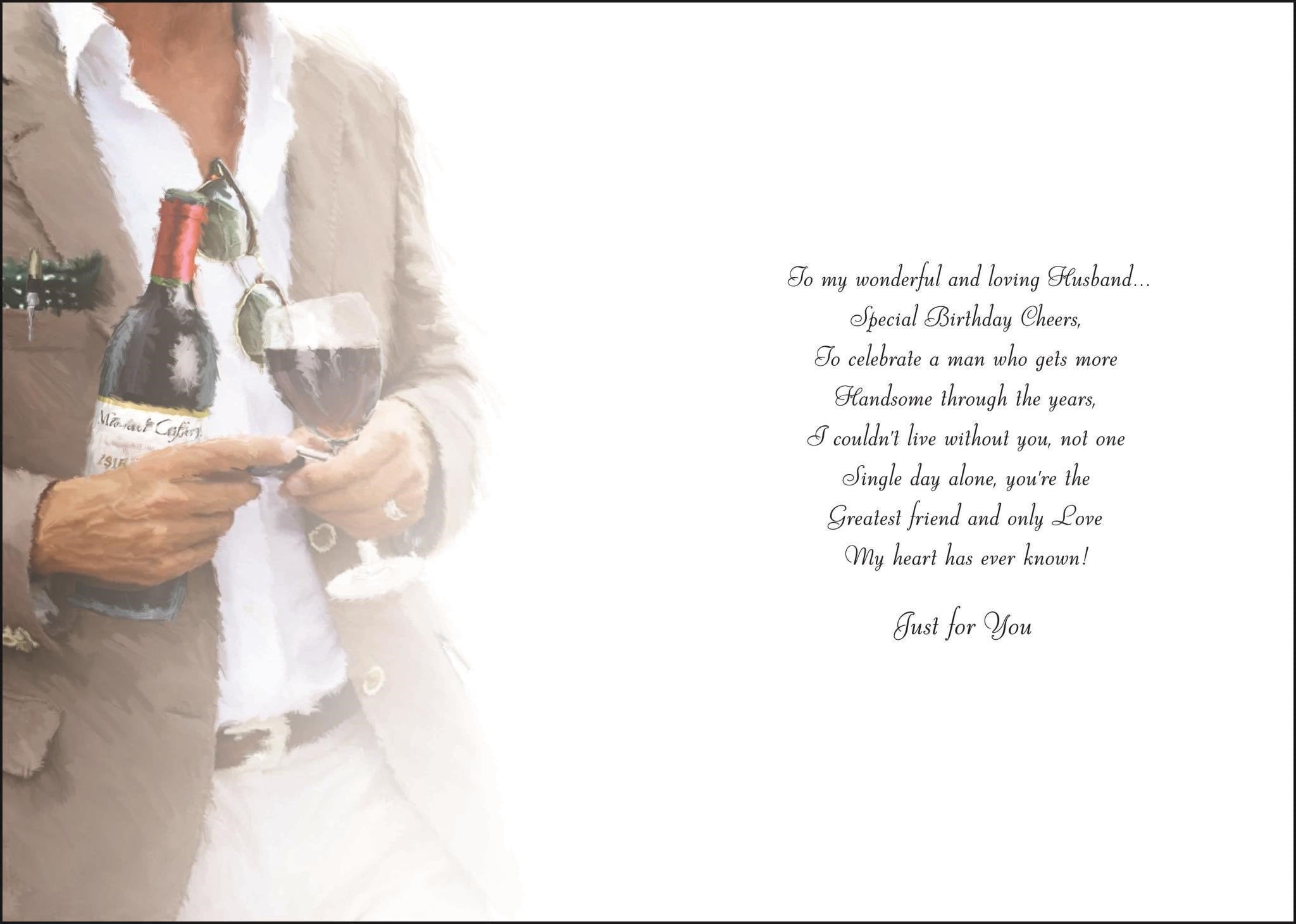 Inside of Husband Birthday Bottle Glass Greetings Card